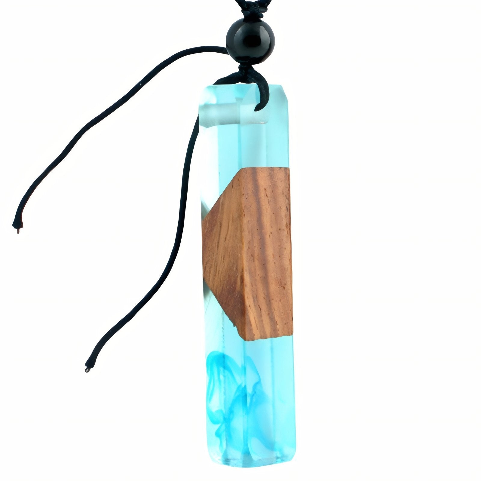 Collier en bois et résine colorée, avec pendentif géométrique et cordon noir ajustable, style artistique