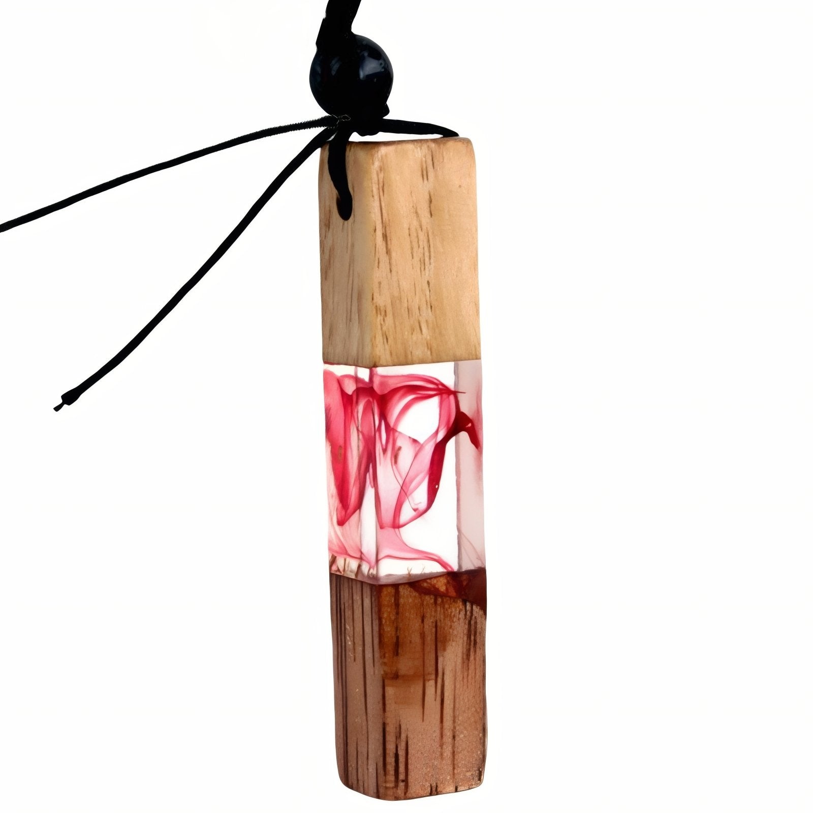 Collier en bois et résine colorée, avec pendentif rectangulaire, style artistique, fait main