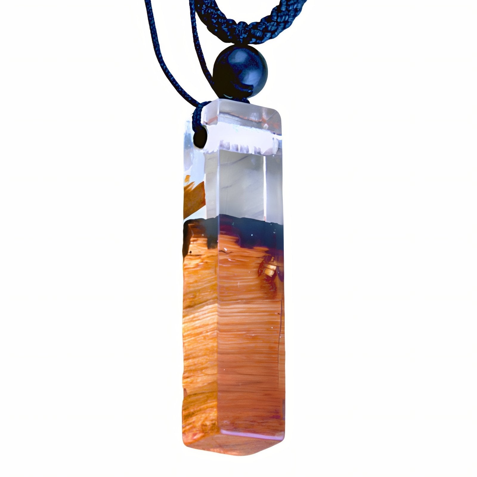 Collier en bois et résine transparente, avec pendentif rectangulaire, fait main