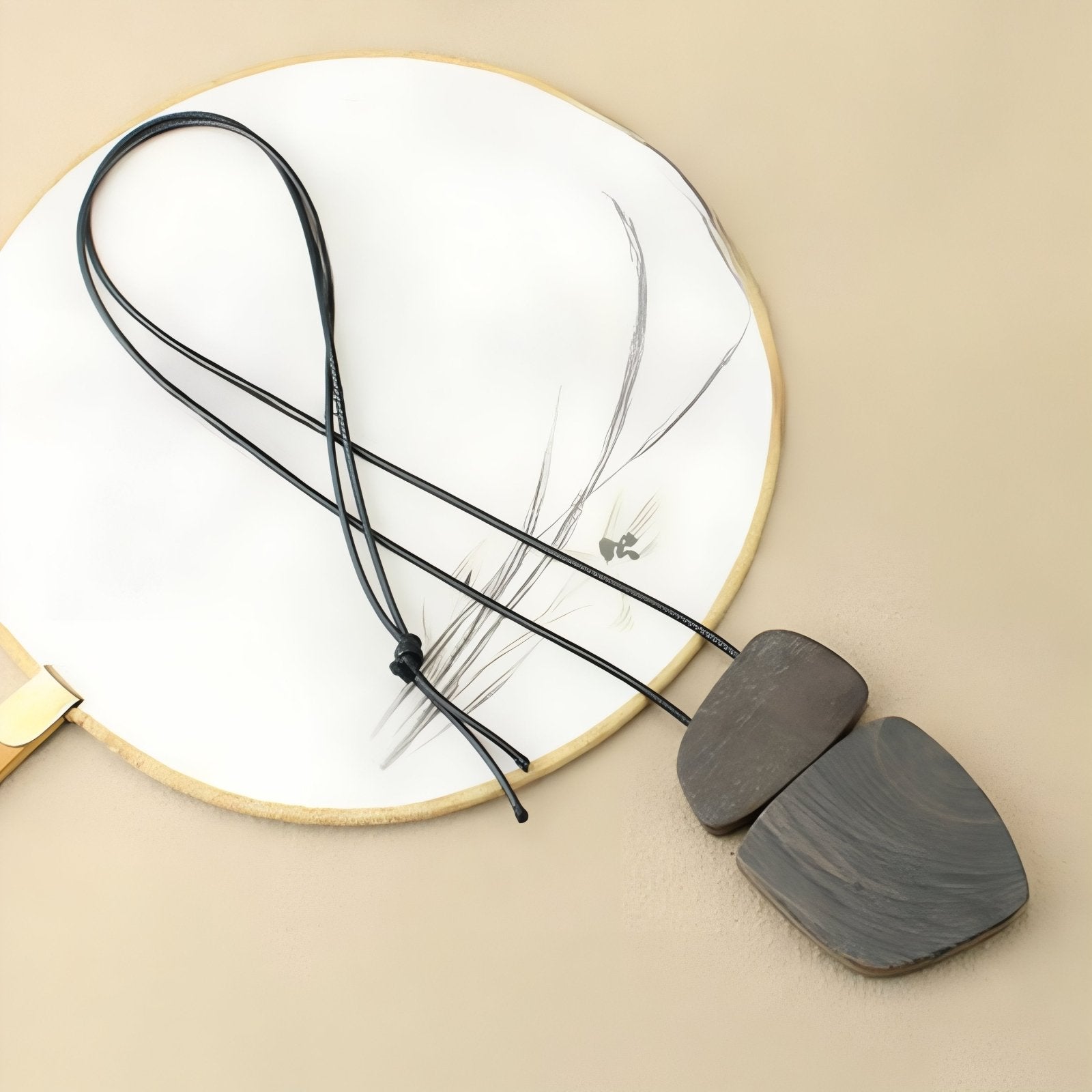 Collier en bois naturel, avec double pendentif géométrique et cordon ajustable, style bohème