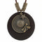 Collier en bois naturel, avec pendentif circulaire inspiration chapeau, noeud et étoile, en alliage métallique, cordon ajustable