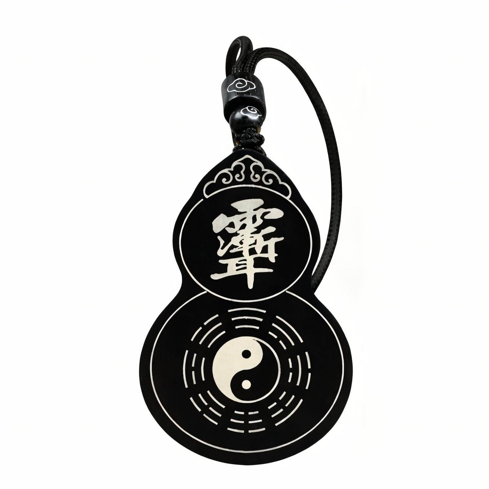 Collier en bois naturel, avec pendentif en forme de gourde orné de motifs taoïstes Bagua en argent, cordon ajustable