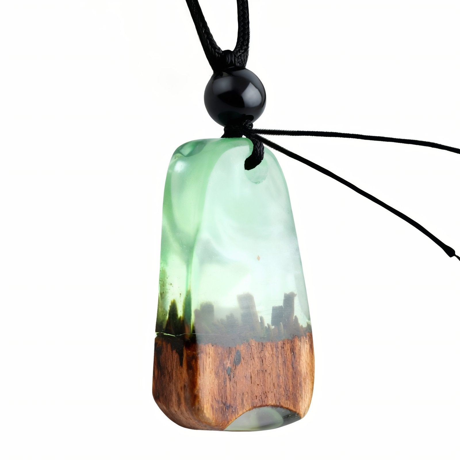 Collier en bois naturel et résine, avec pendentif artistique et cordon ajustable, création artisanale