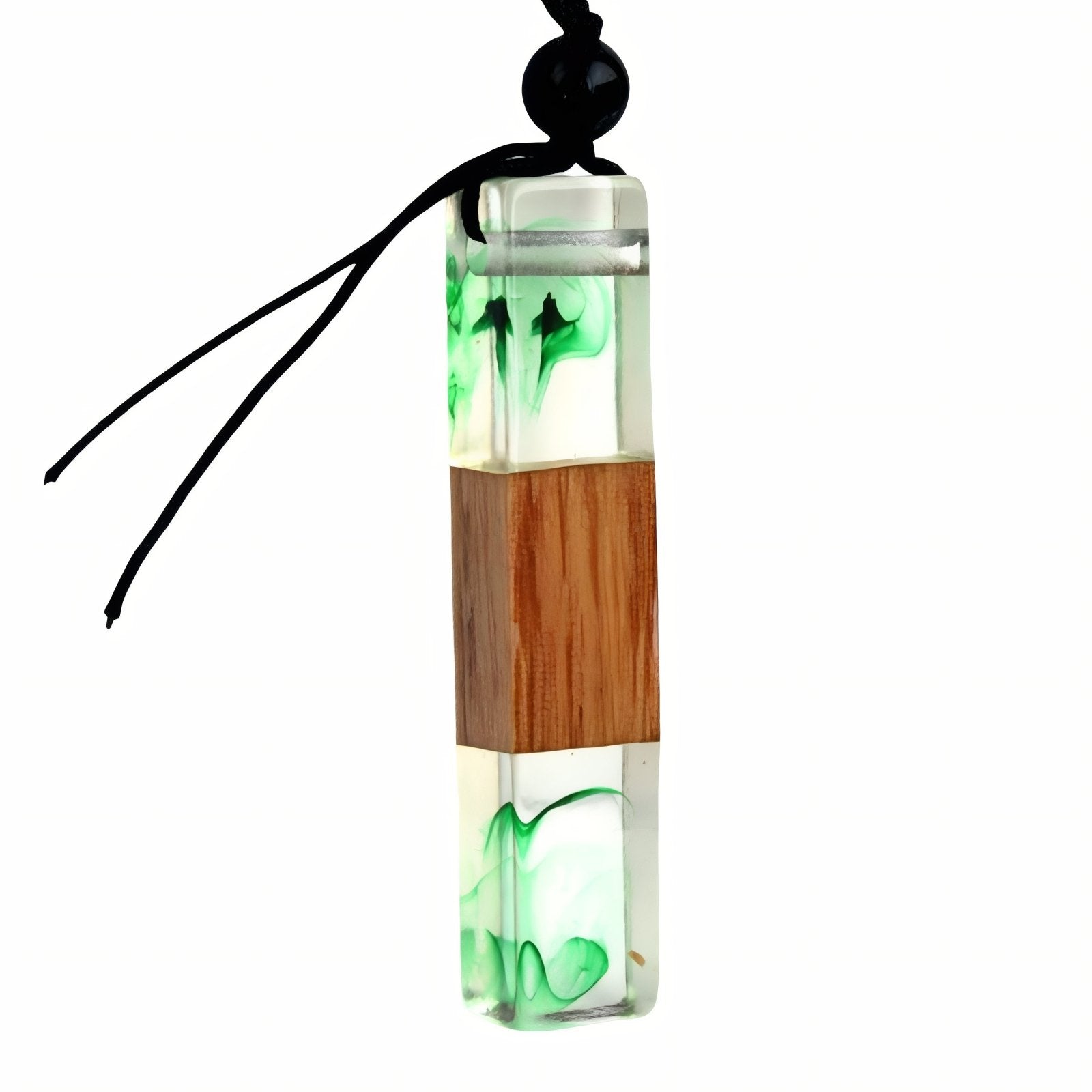 Collier en bois naturel et résine colorée, avec pendentif rectangulaire, fait main