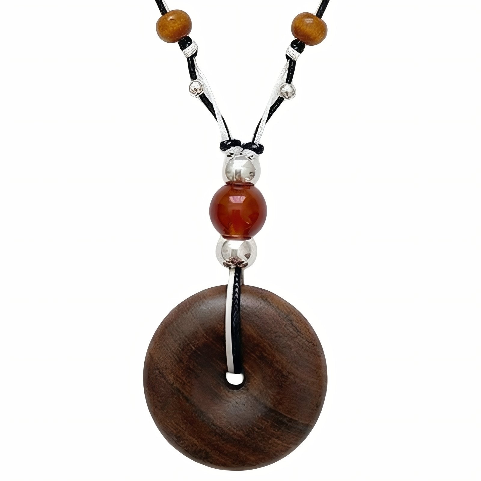 Collier en bois pour femme, avec perles, pendentif géométrique rétro et résine, cordon ajustable