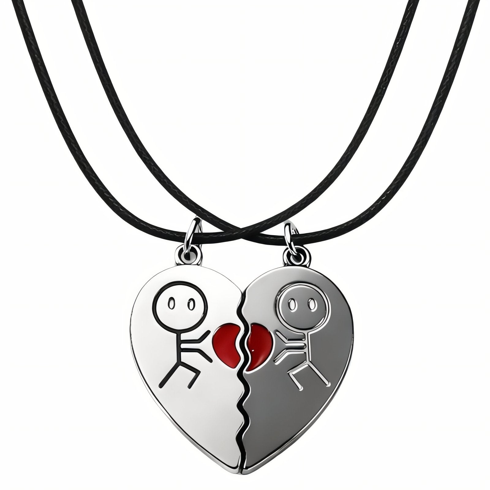 Collier en commun couple, avec cordon noir et pendentif cœur, en alliage métallique