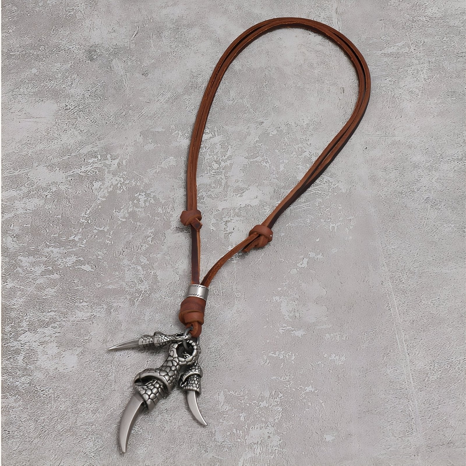 Collier en cuir pour homme, pendentif griffes de dragon en métal, style tribal