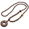 Collier en perles de bois, avec pendentif circulaire multicolore en résine, alliage métallique, style bohème
