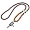 Collier en perles de bois, avec pendentif grand roue de prière en alliage métallique, style bohème