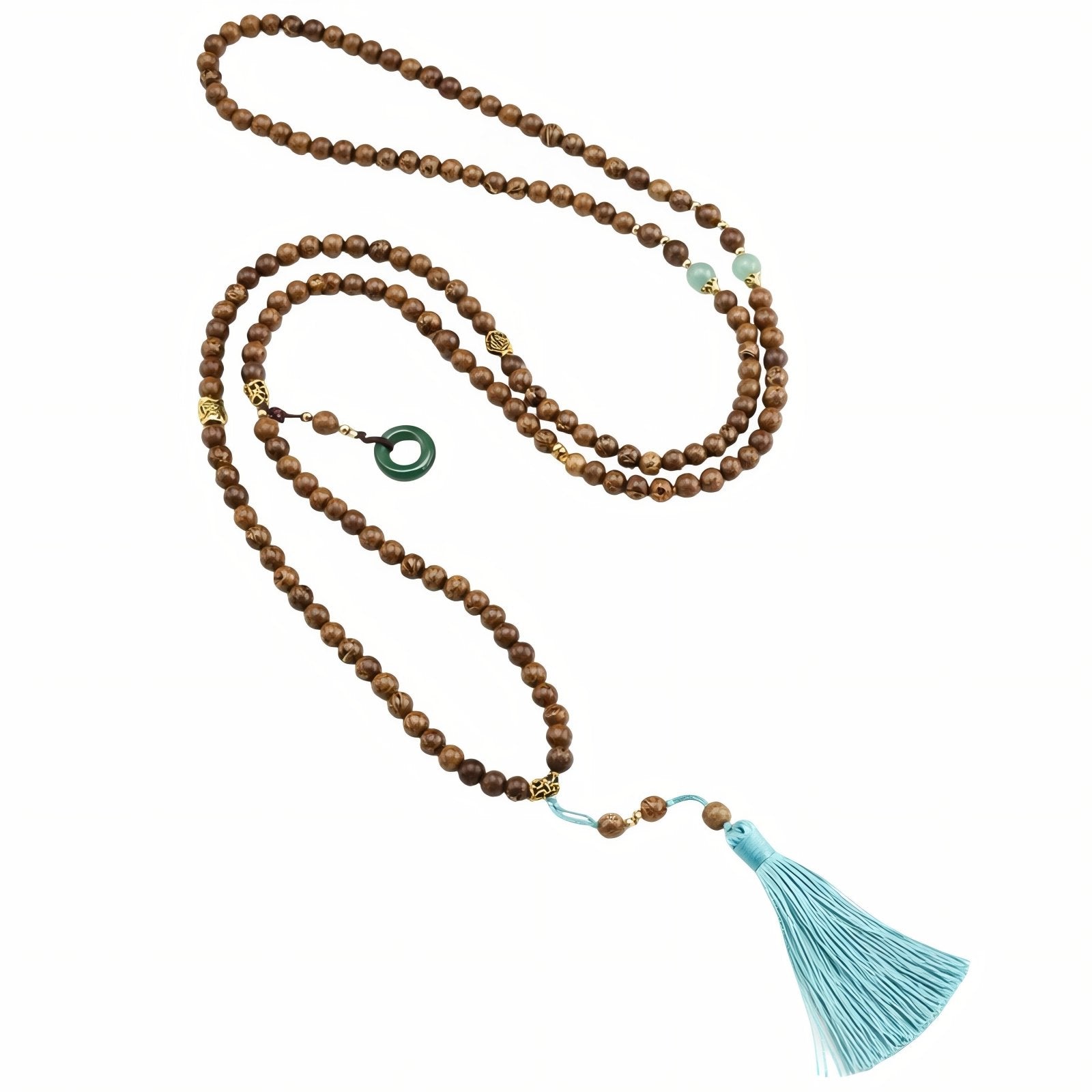 Collier en perles de bois naturel avec pompon, ornements en alliage métallique, style bohème