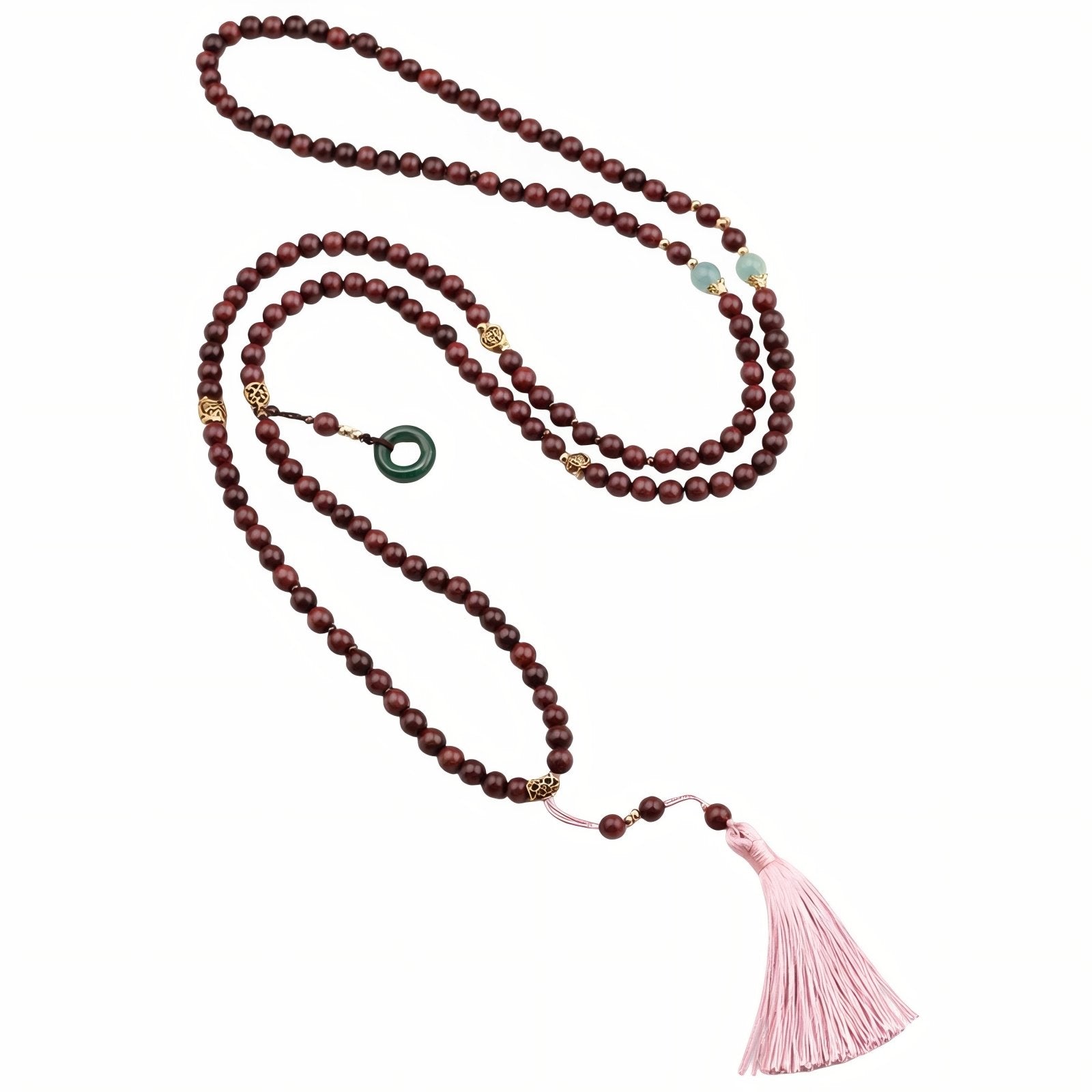 Collier en perles de bois naturel avec pompon, ornements en alliage métallique, style bohème