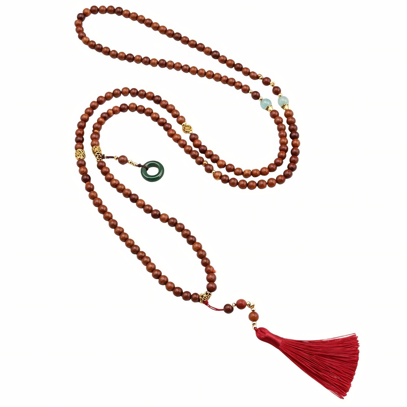 Collier en perles de bois naturel avec pompon, ornements en alliage métallique, style bohème