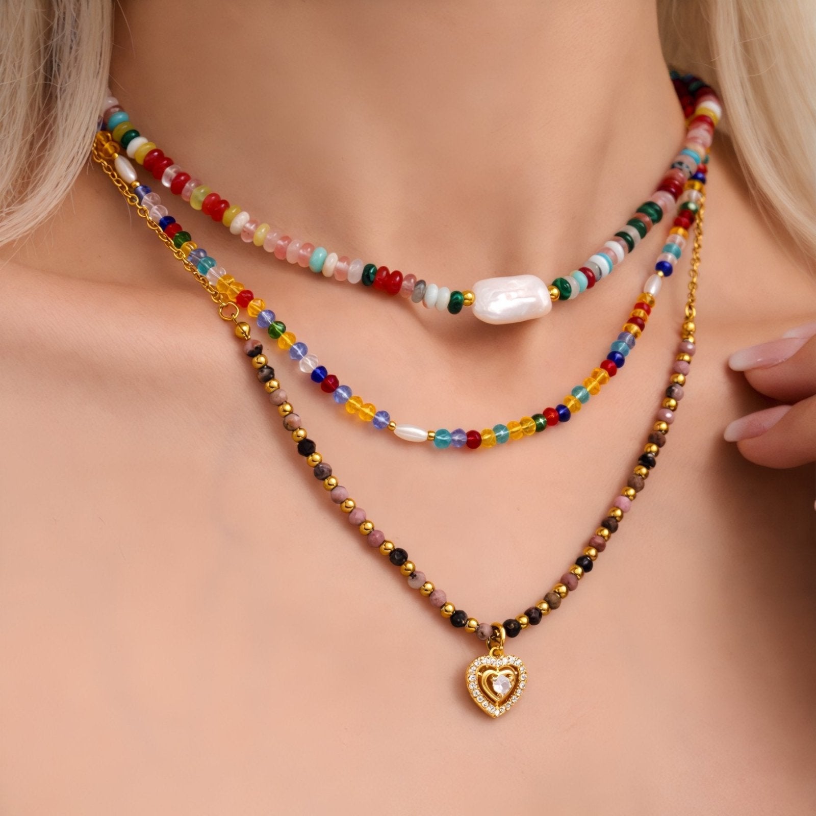 Collier en perles synthétiques multicolore, style été, léger et chic, modèle Estrella