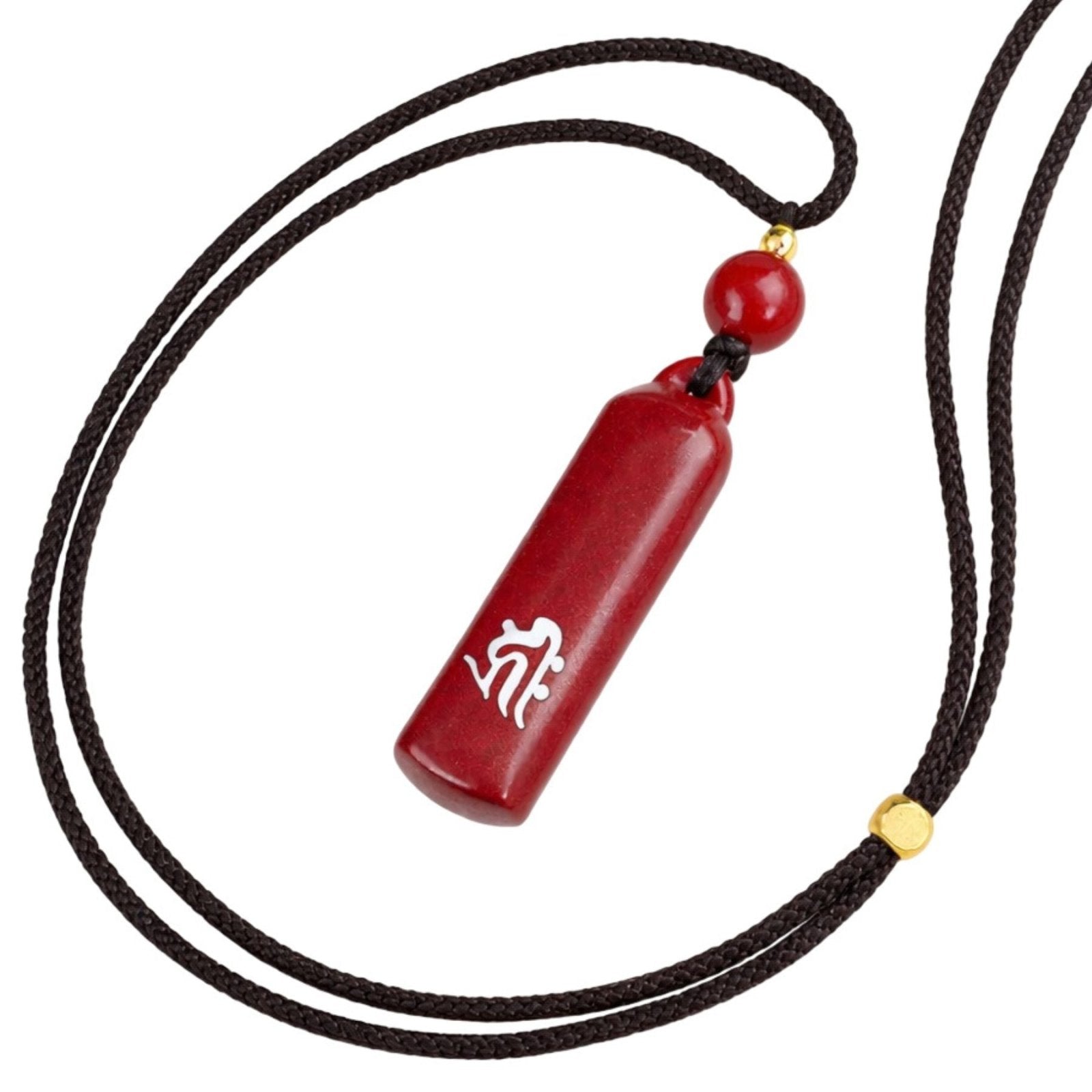 Collier en pierre naturelle de cinabre, avec pendentif bouddhiste gravé argent, cordon ajustable