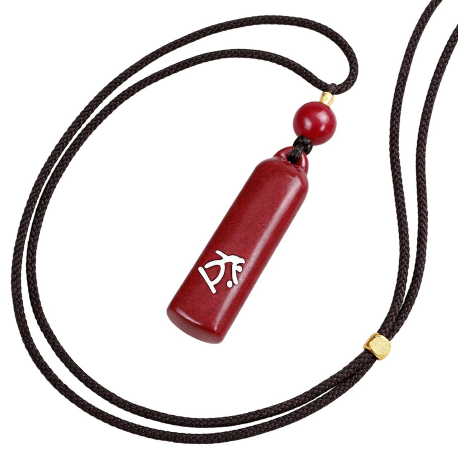 Collier en pierre naturelle de cinabre, avec pendentif bouddhiste gravé argent, cordon ajustable