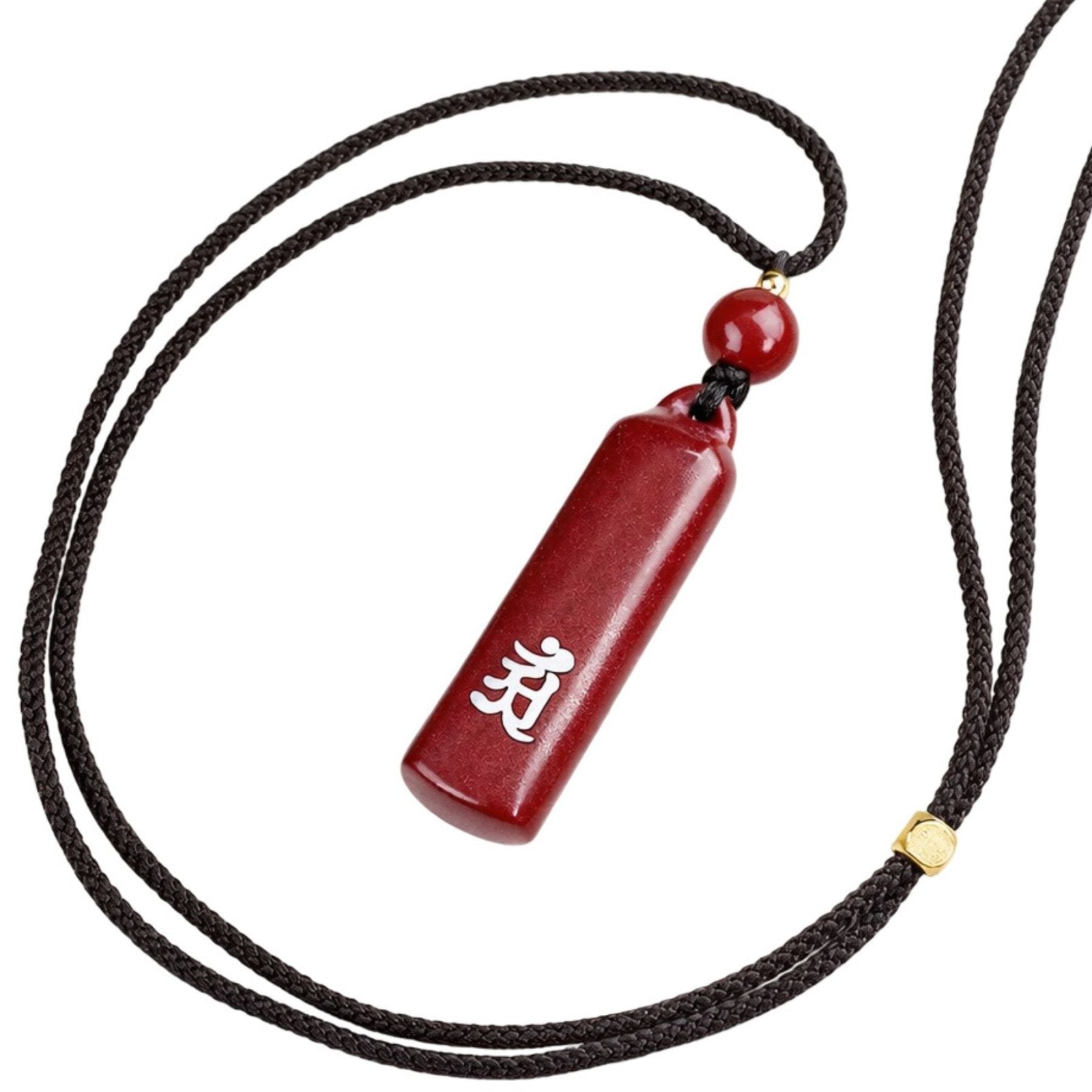 Collier en pierre naturelle de cinabre, avec pendentif bouddhiste gravé argent, cordon ajustable