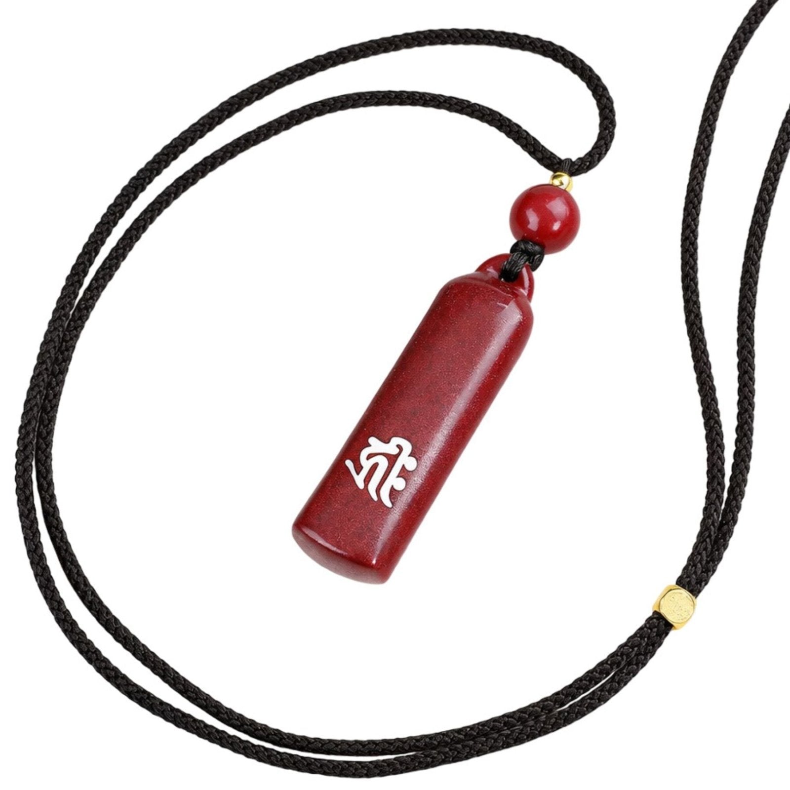 Collier en pierre naturelle de cinabre, avec pendentif bouddhiste gravé argent, cordon ajustable