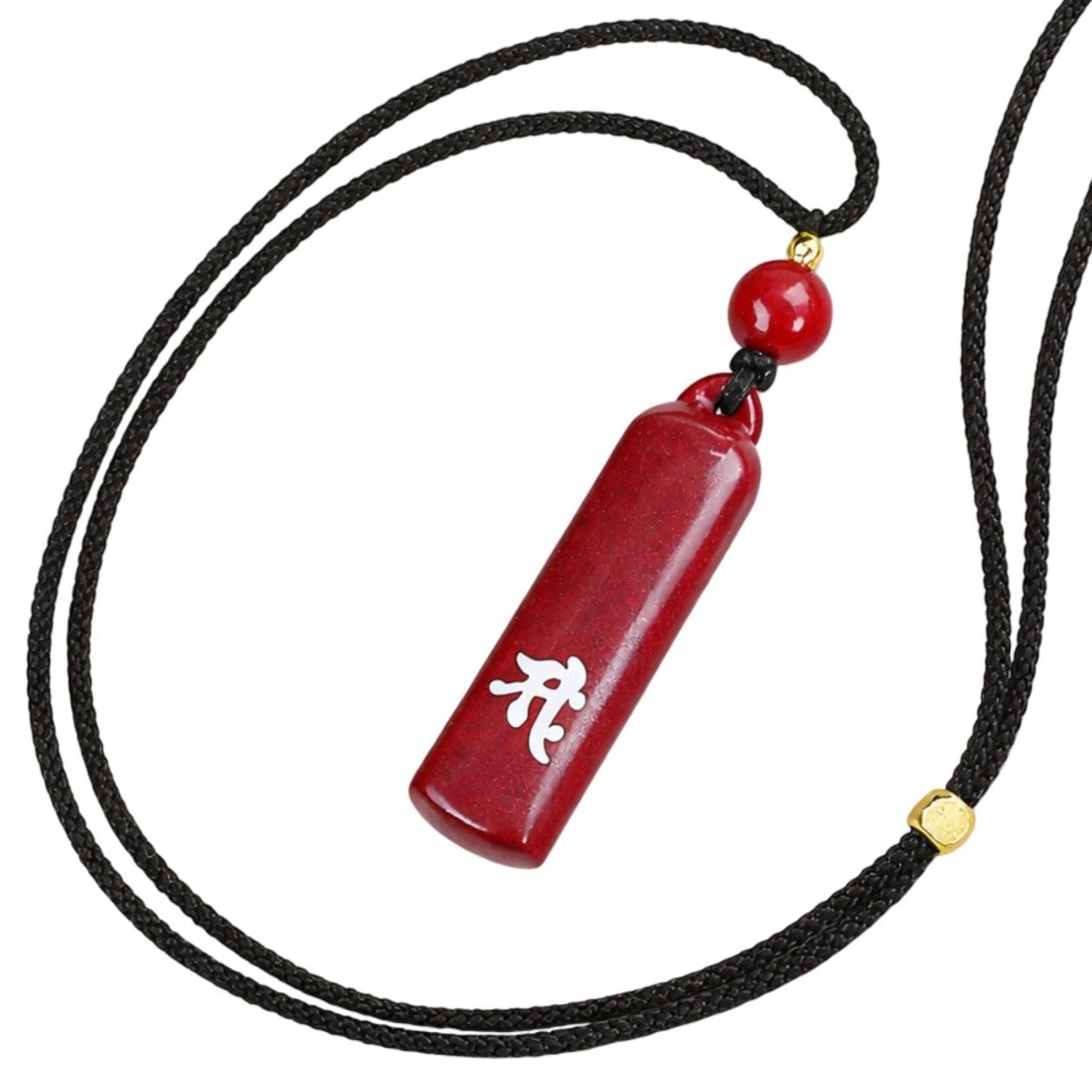 Collier en pierre naturelle de cinabre, avec pendentif bouddhiste gravé argent, cordon ajustable