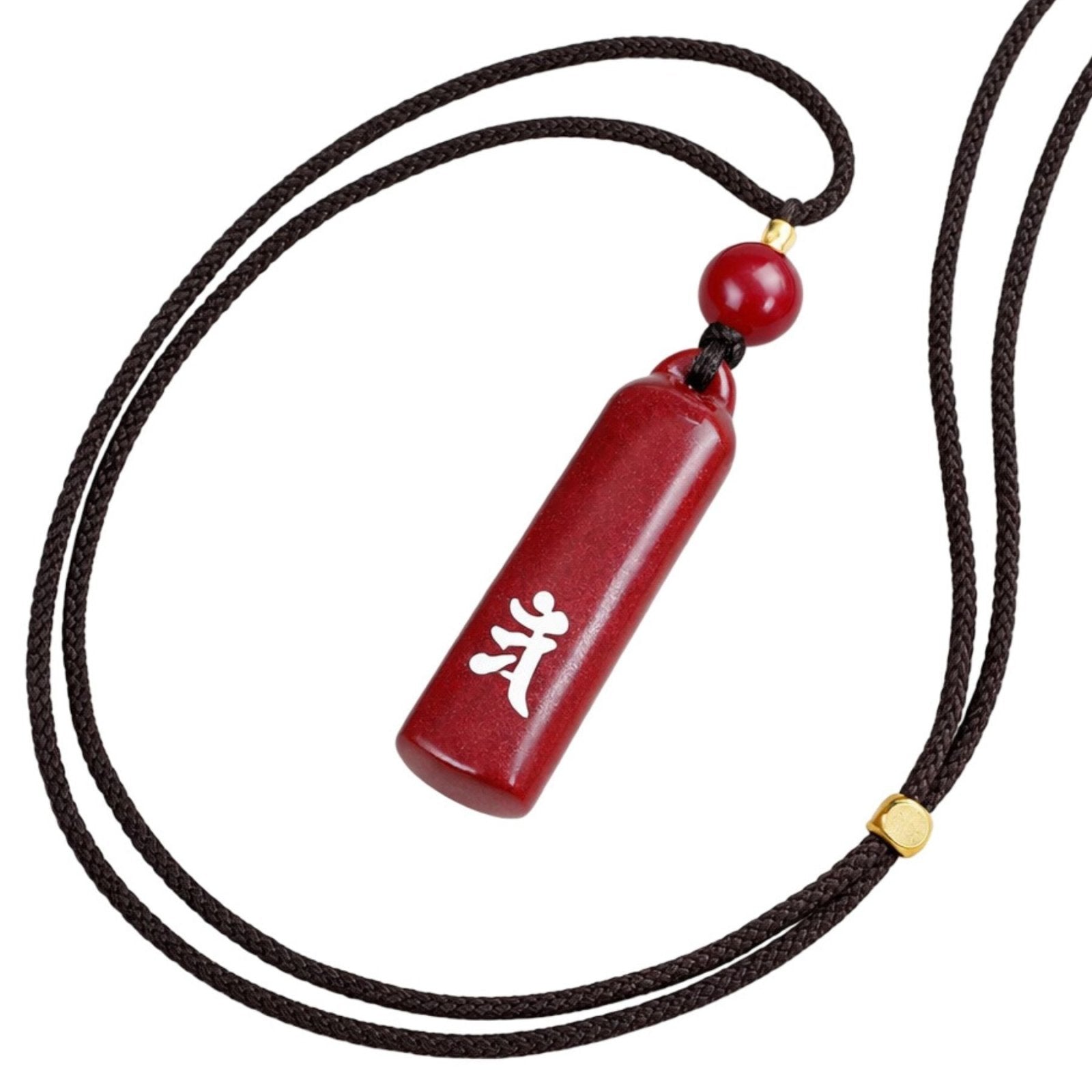 Collier en pierre naturelle de cinabre, avec pendentif bouddhiste gravé argent, cordon ajustable