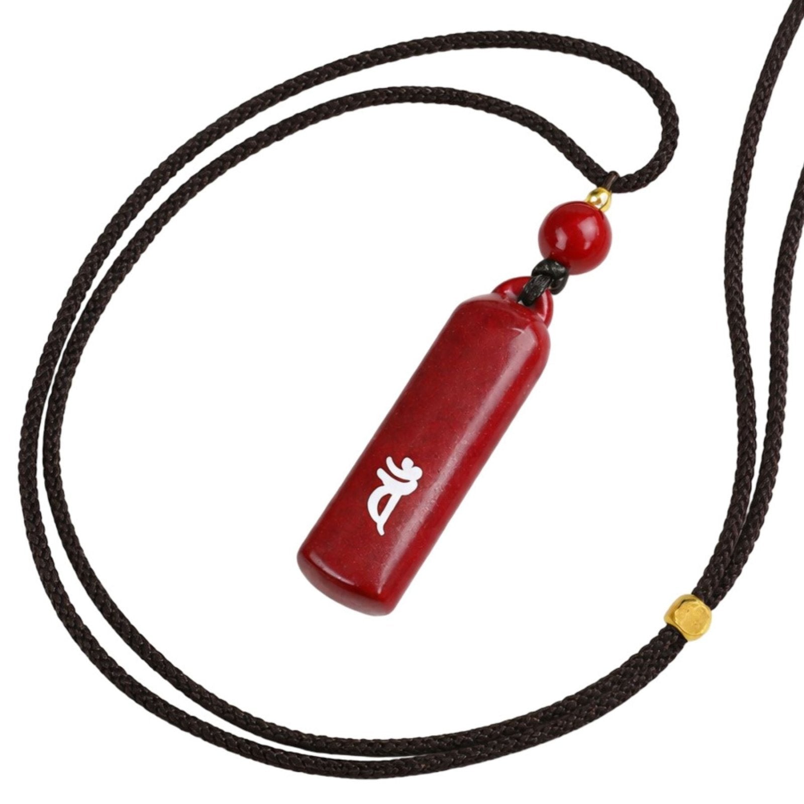 Collier en pierre naturelle de cinabre, avec pendentif bouddhiste gravé argent, cordon ajustable