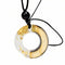 Collier en résine et bois naturel, avec pendentif circulaire, cordon noir ajustable
