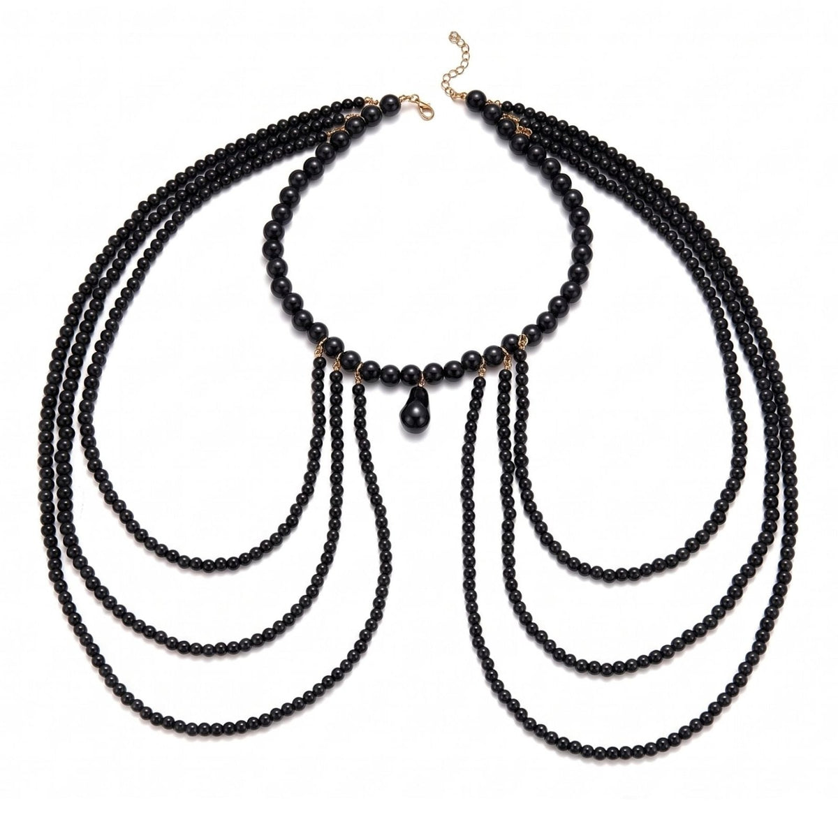 Collier épaules cascade de perles pour femme, en perles synthétiques, ras de cou multi-rangs avec pendentif goutte