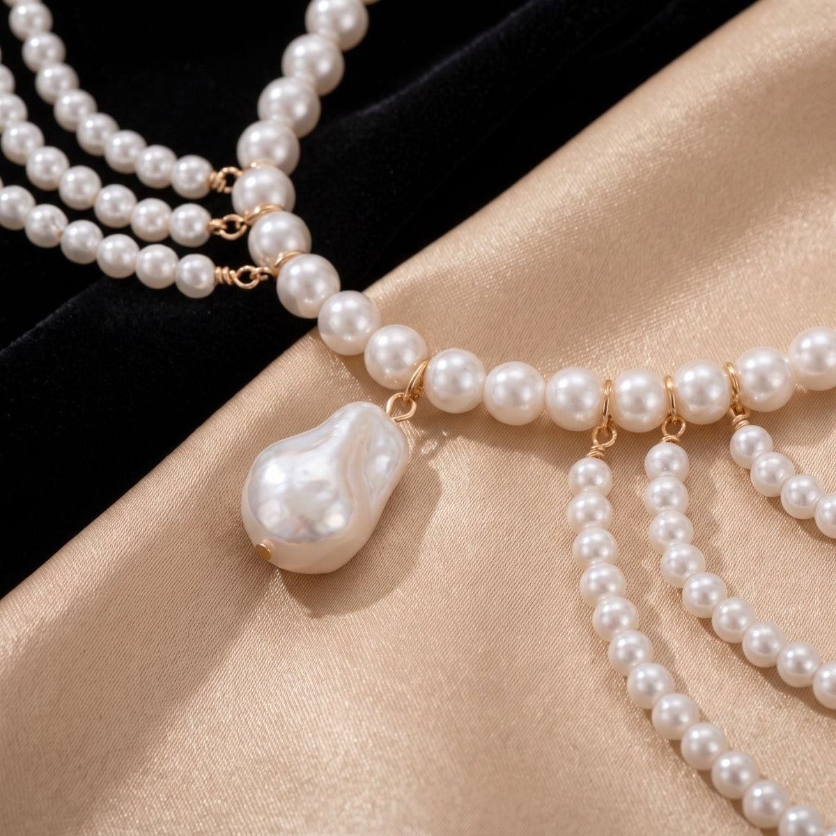 Collier épaules cascade de perles pour femme, en perles synthétiques, ras de cou multi-rangs avec pendentif goutte