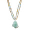 Collier ethnique double rang, pendentif en pierre brute d’amazonite, perles naturelles pastel