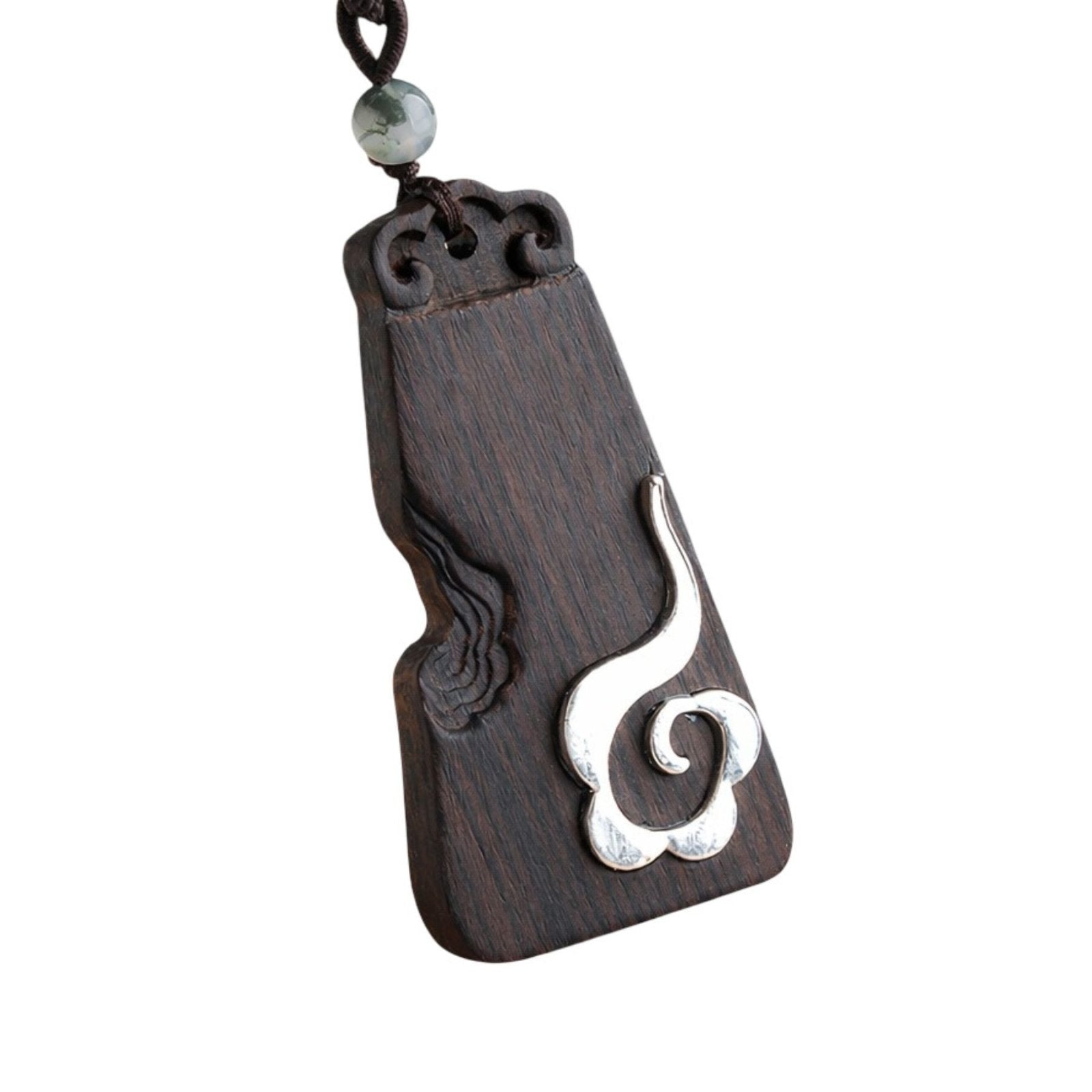 Collier ethnique en bois d’ébène noir sculpté, avec pendentif symbolique, alliage métallique et cordon