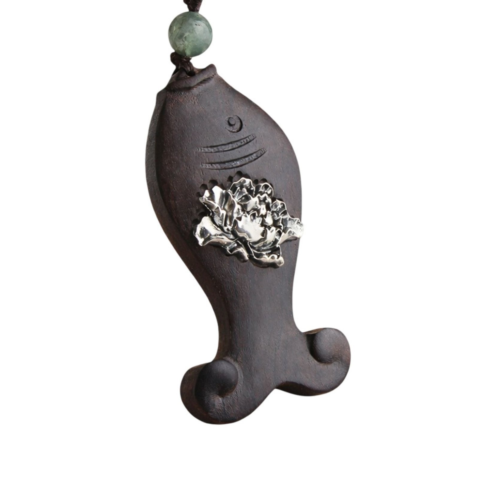 Collier ethnique en bois d’ébène noir sculpté, avec pendentif symbolique, alliage métallique et cordon