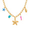 Collier étoile de mer pour femme, en acier inoxydable doré, chaîne épaisse avec poissons et charms colorés