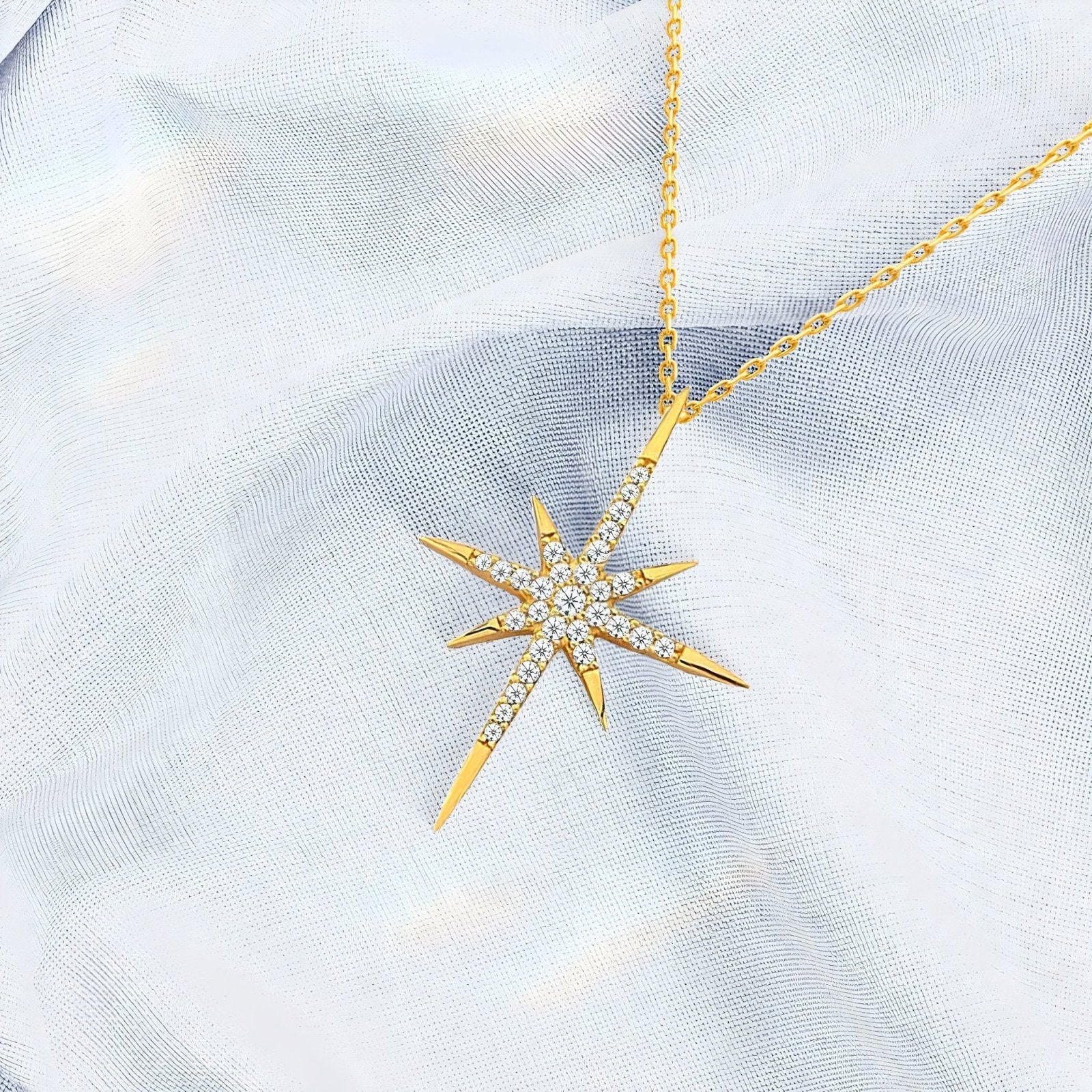 Collier étoile du Nord en argent 925 doré, pendentif zircon, chaine extensible, modèle Amy