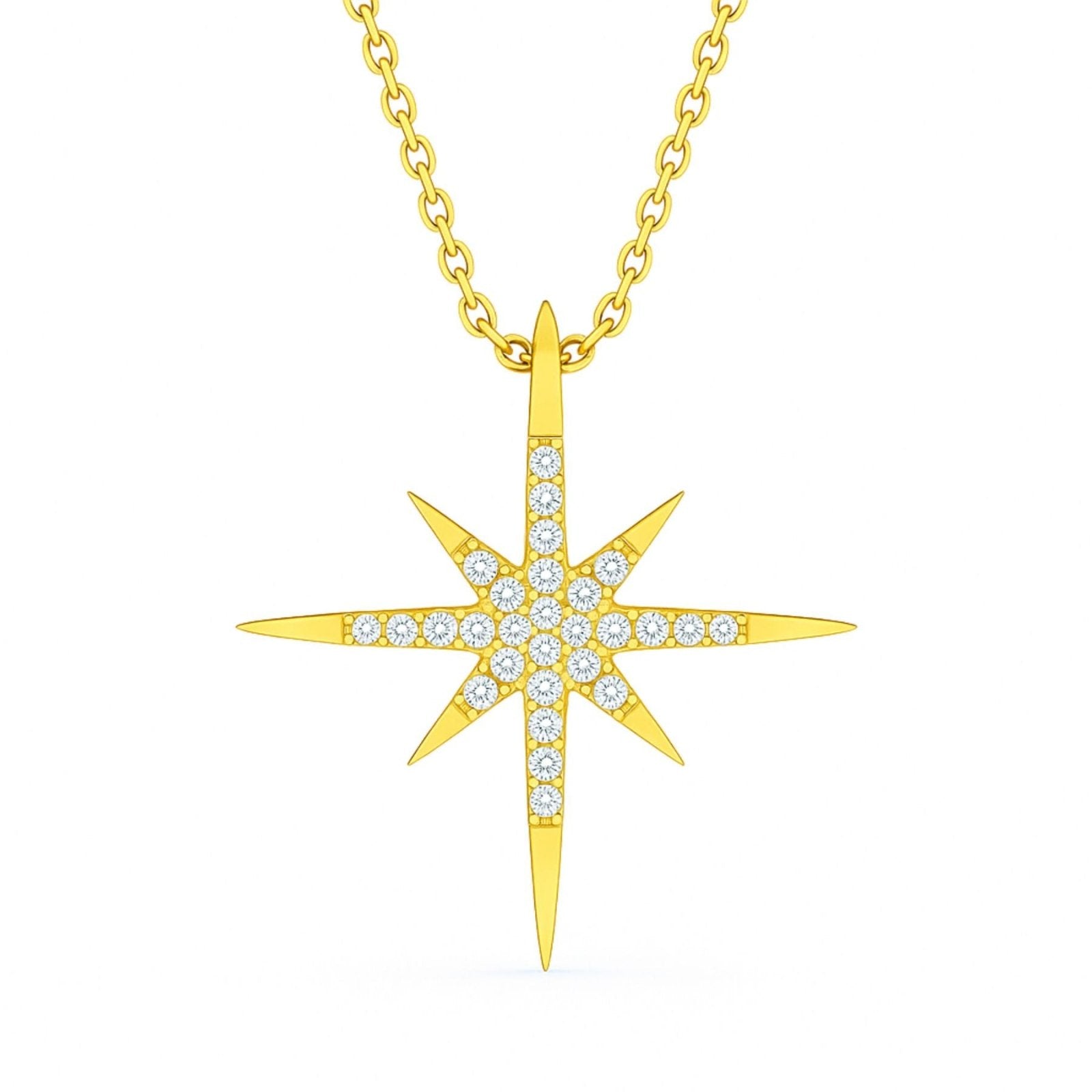 Collier étoile du Nord en argent 925 doré, pendentif zircon, chaine extensible, modèle Amy