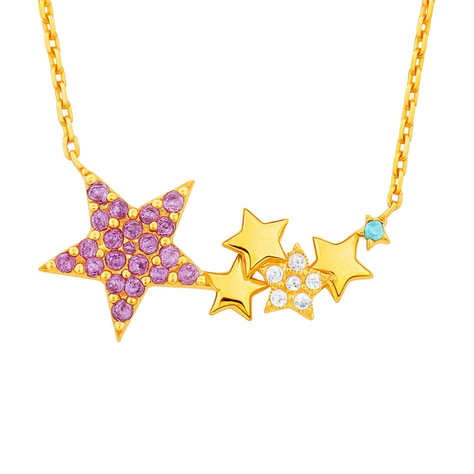Collier étoile en argent 925 plaqué or, étoiles violettes et zircon turquoise, modèle Raegan