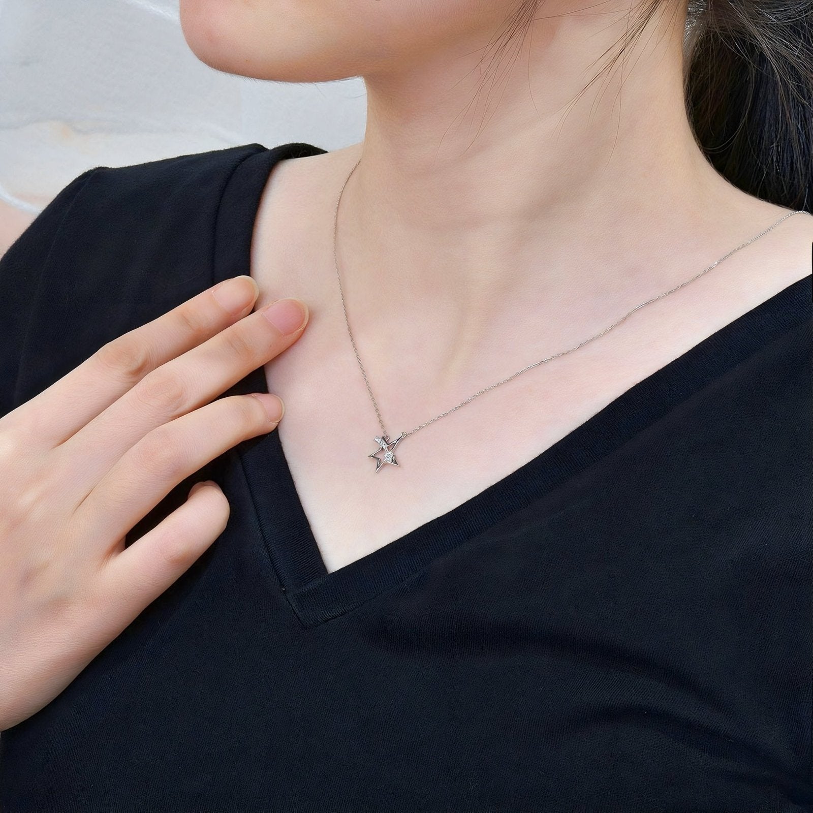 Collier étoile filante en argent 925, pendentif zircon, chaîne fine ajustable, modèle Katherine