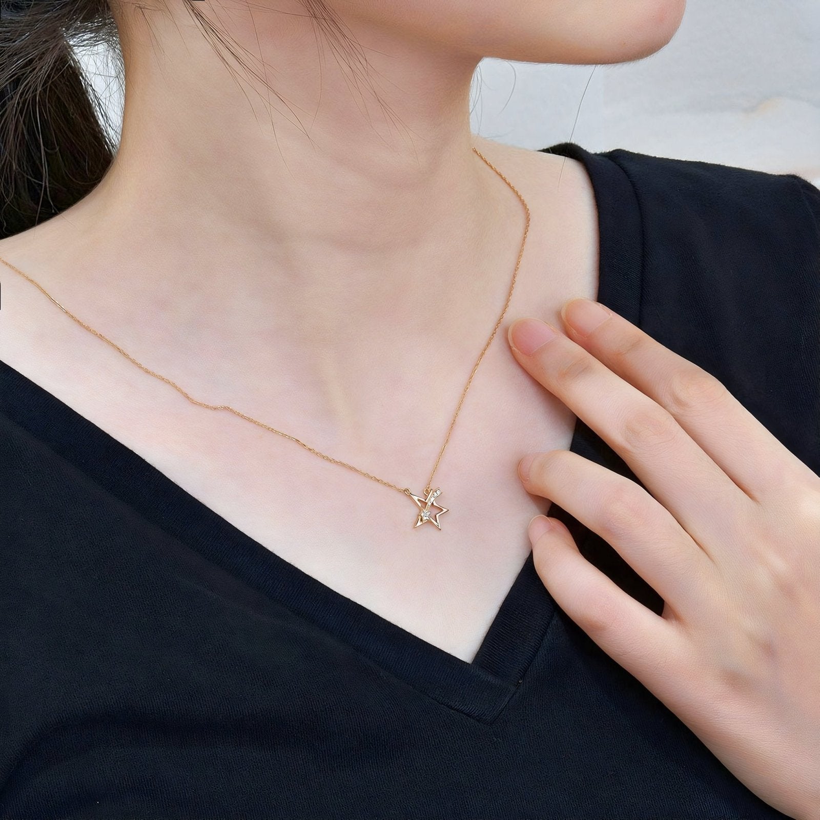 Collana Donna In Argento Sterling 925 Con Ciondolo Doppia Stella E Zirconi - Catenina 45 Cm, Regalo In Sacchetto Velluto