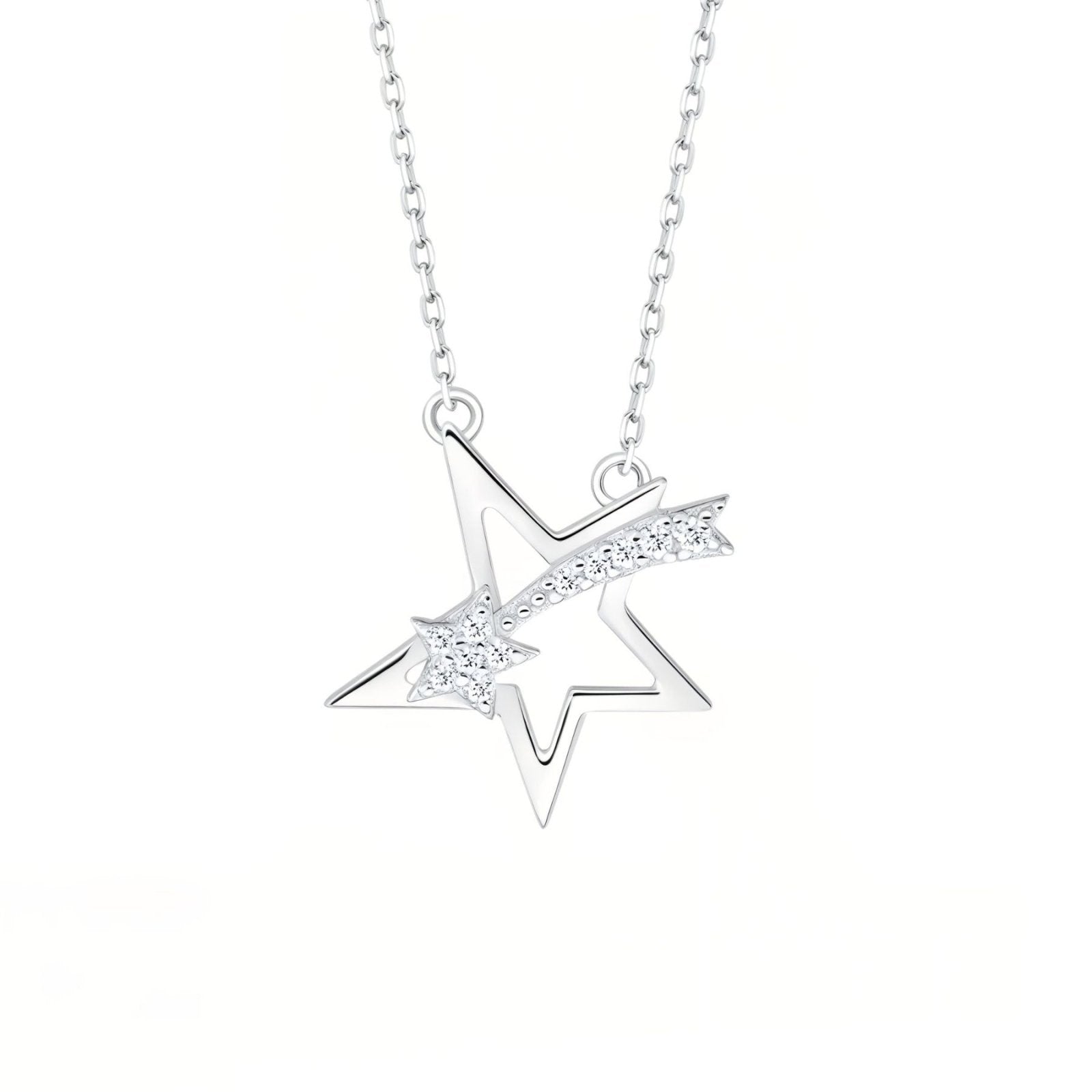Collier étoile filante en argent 925, pendentif zircon, chaîne fine ajustable, modèle Katherine