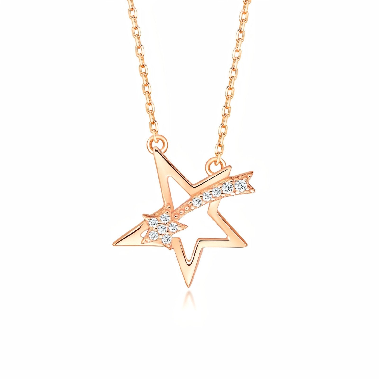 Collier étoile filante en argent 925, pendentif zircon, chaîne fine ajustable, modèle Katherine