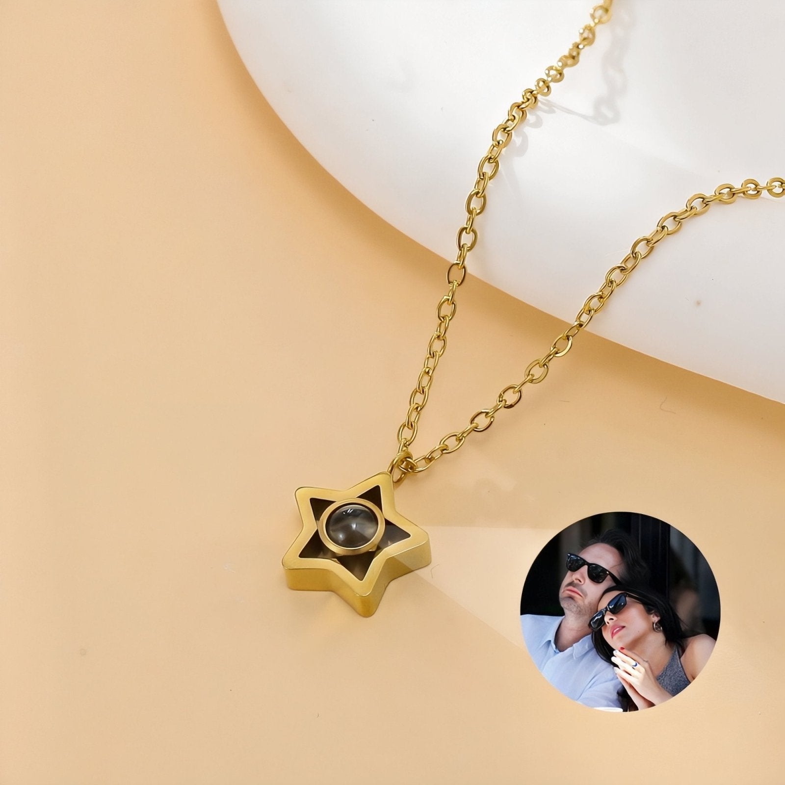 Collier étoile personnalisable, avec photo en projection, en acier inoxydable, modèle Star