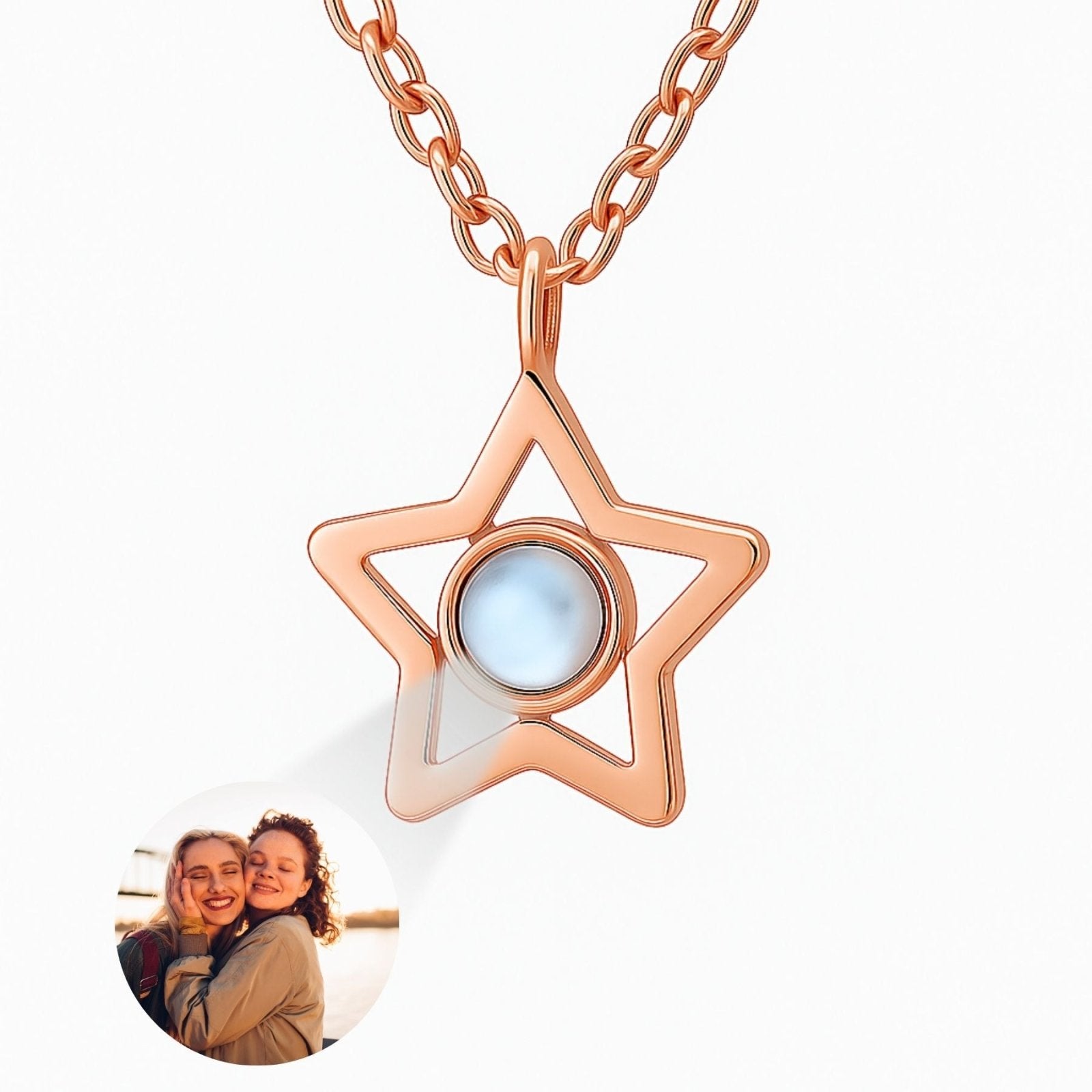 Collier étoile personnalisable, avec photo en projection, en acier inoxydable, modèle Star