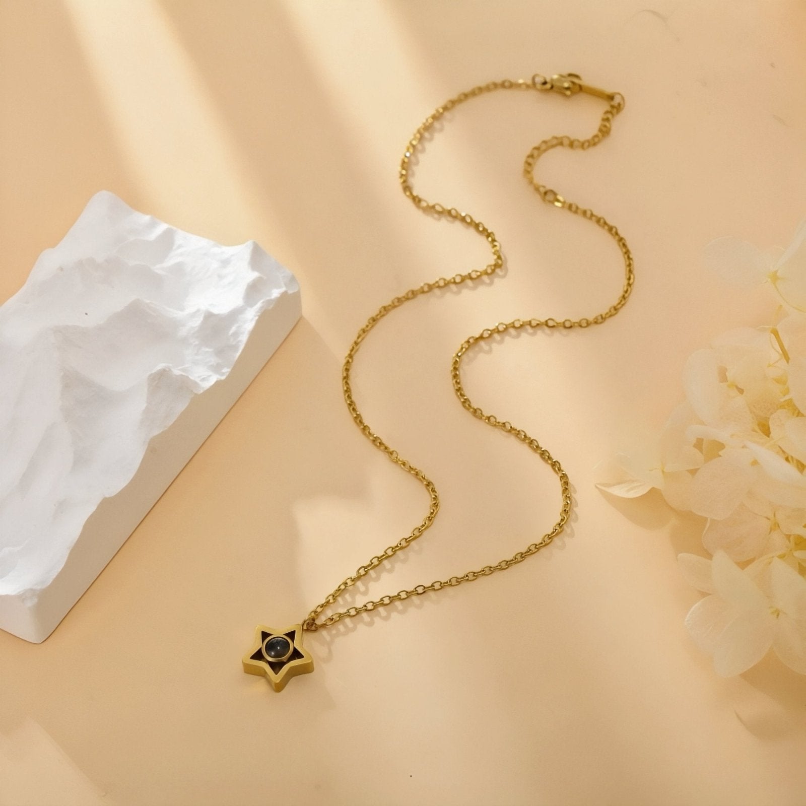 Collier étoile personnalisable, avec photo en projection, en acier inoxydable, modèle Star