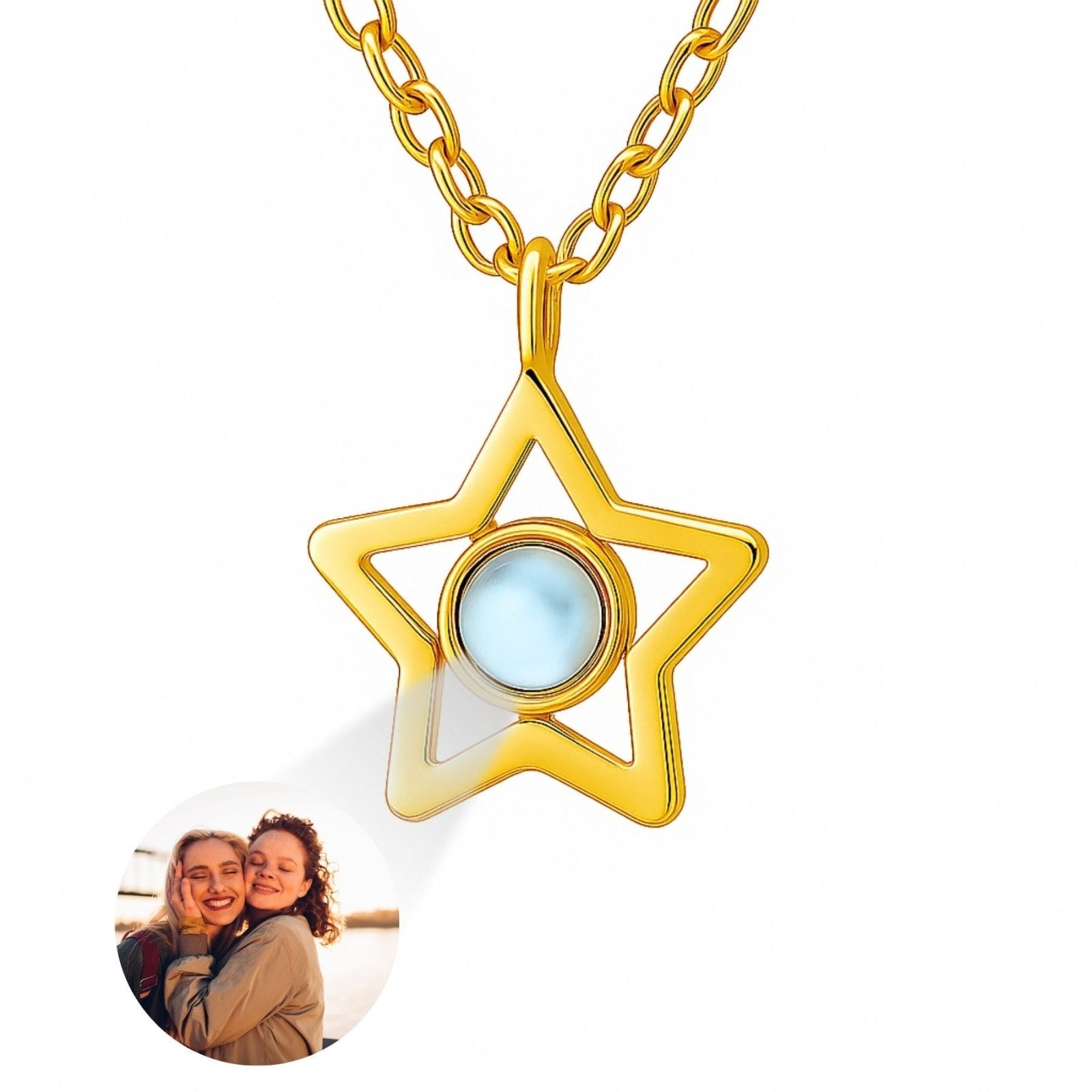 Collier étoile personnalisable, avec photo en projection, en acier inoxydable, modèle Star