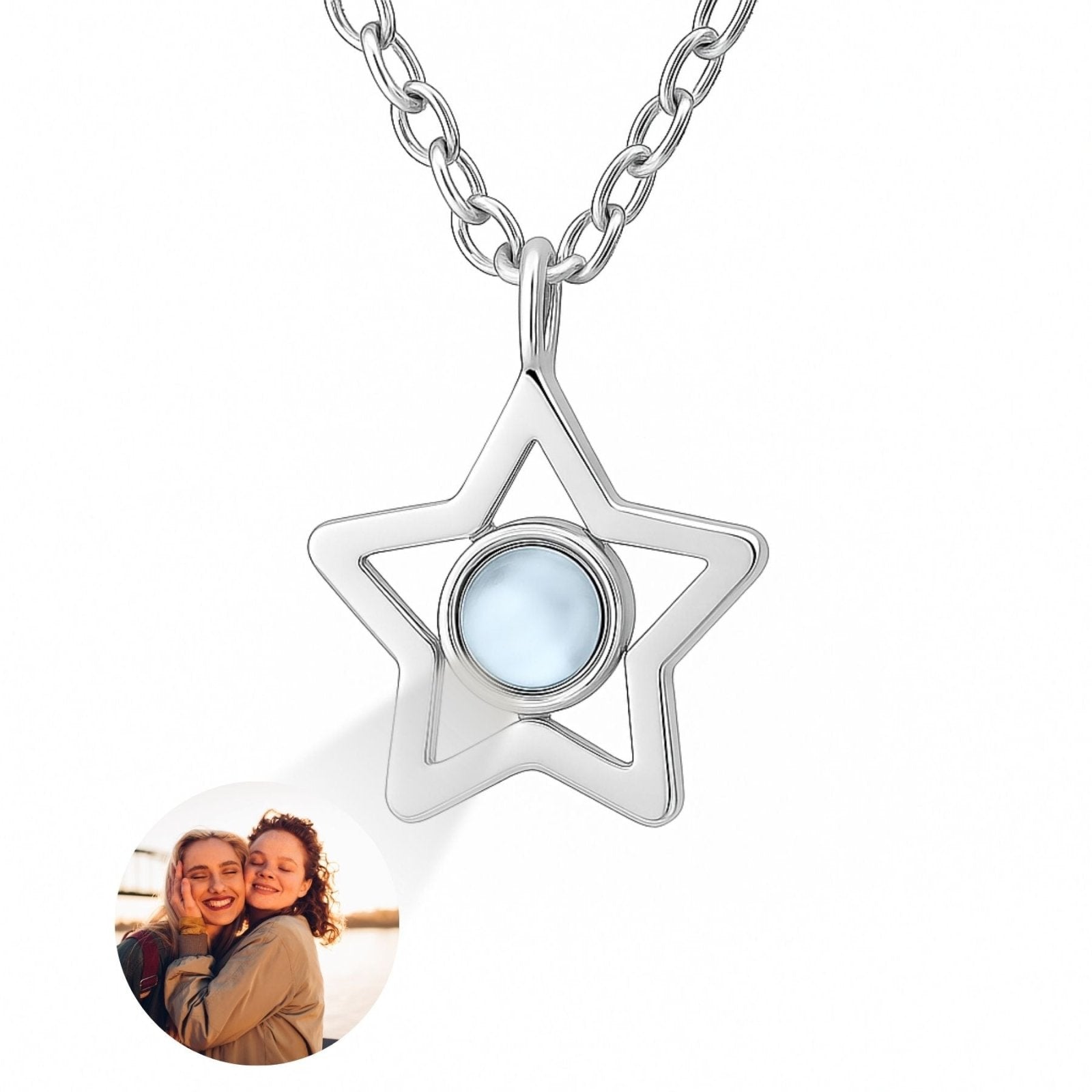 Collier étoile personnalisable, avec photo en projection, en acier inoxydable, modèle Star
