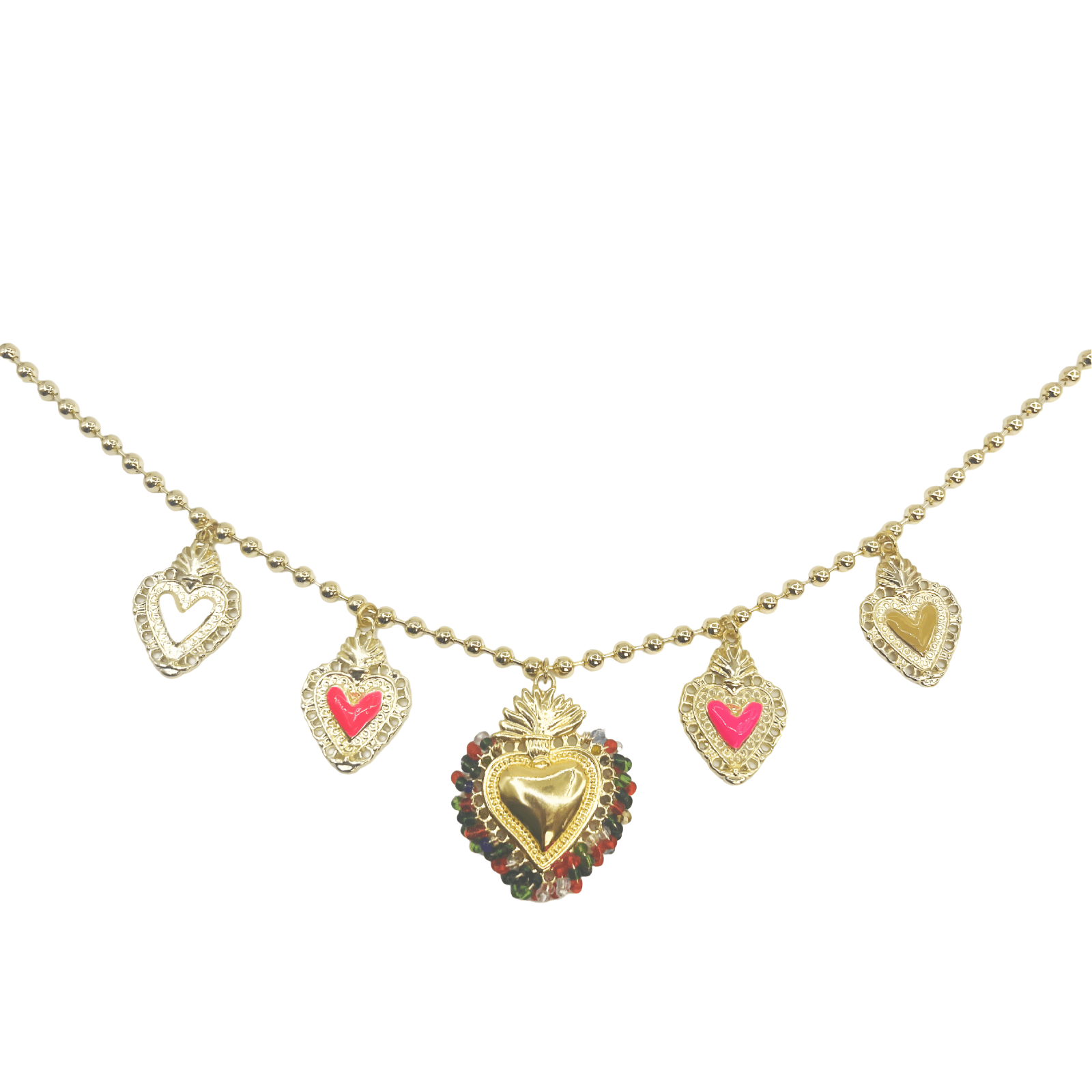 Collier fantaisie doré, style urbain, pendentifs cœurs colorés pour femme, modèle Big Charms