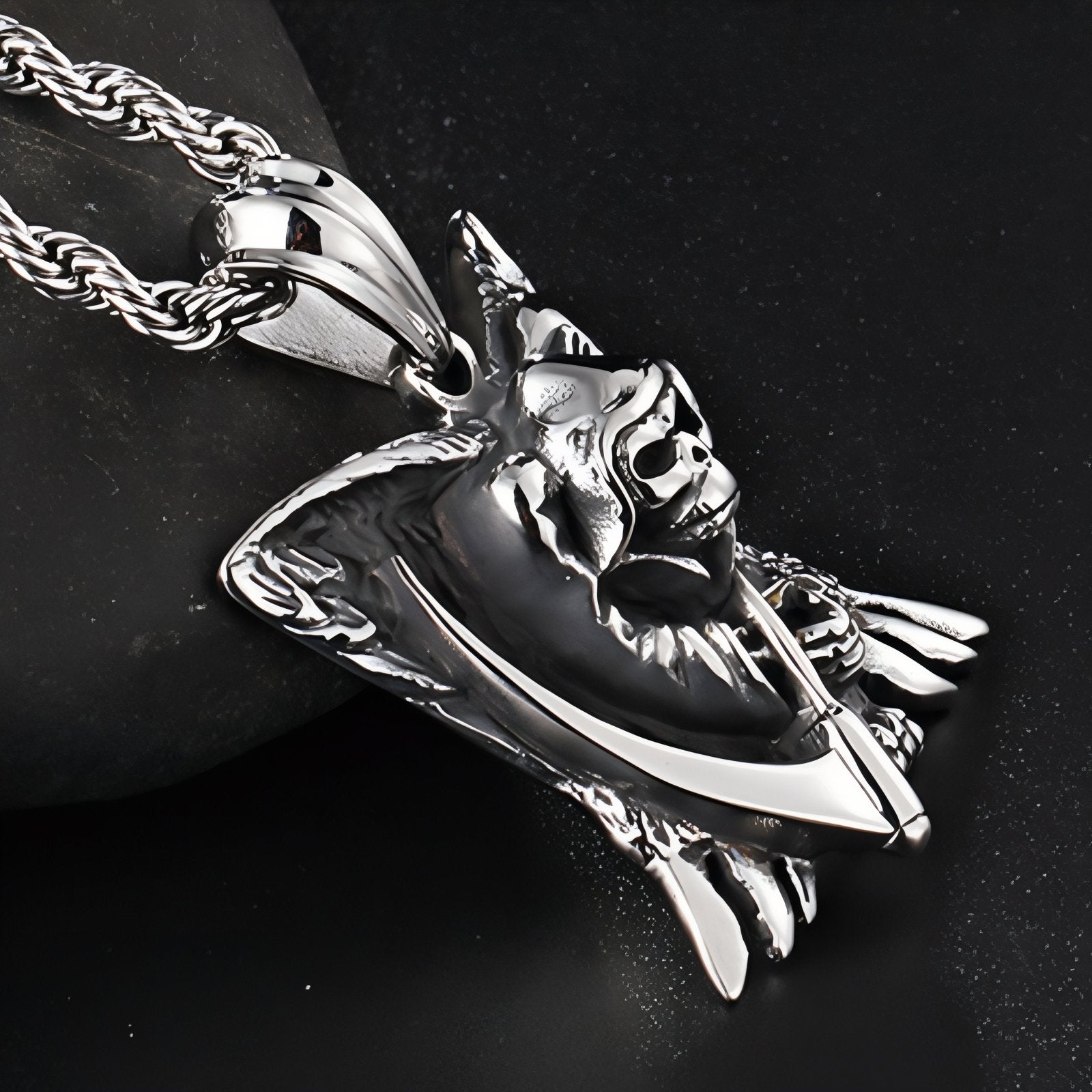 Collier faucheuse gothique pour homme, avec pendentif ange déchu, en acier inoxydable