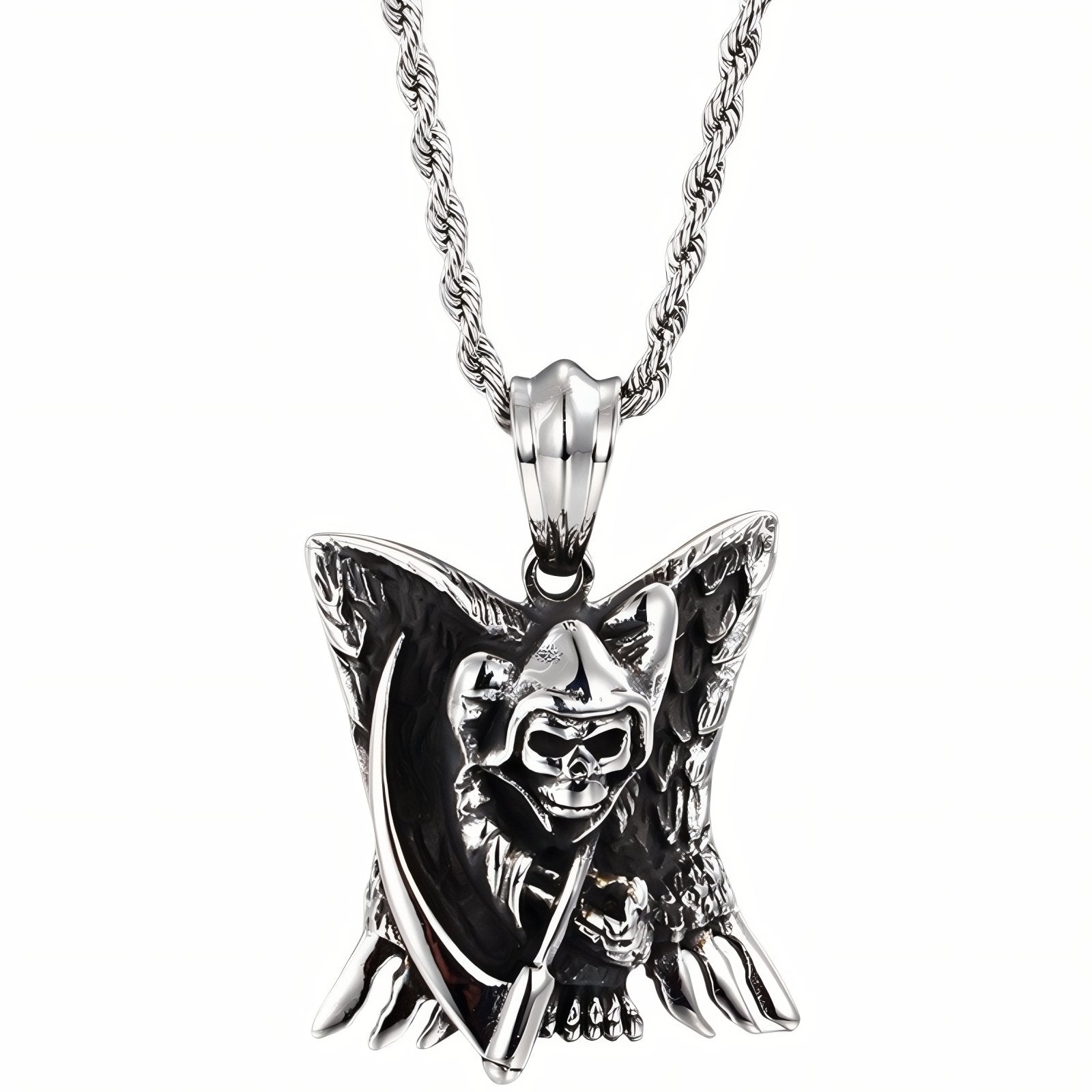 Collier faucheuse gothique pour homme, avec pendentif ange déchu, en acier inoxydable