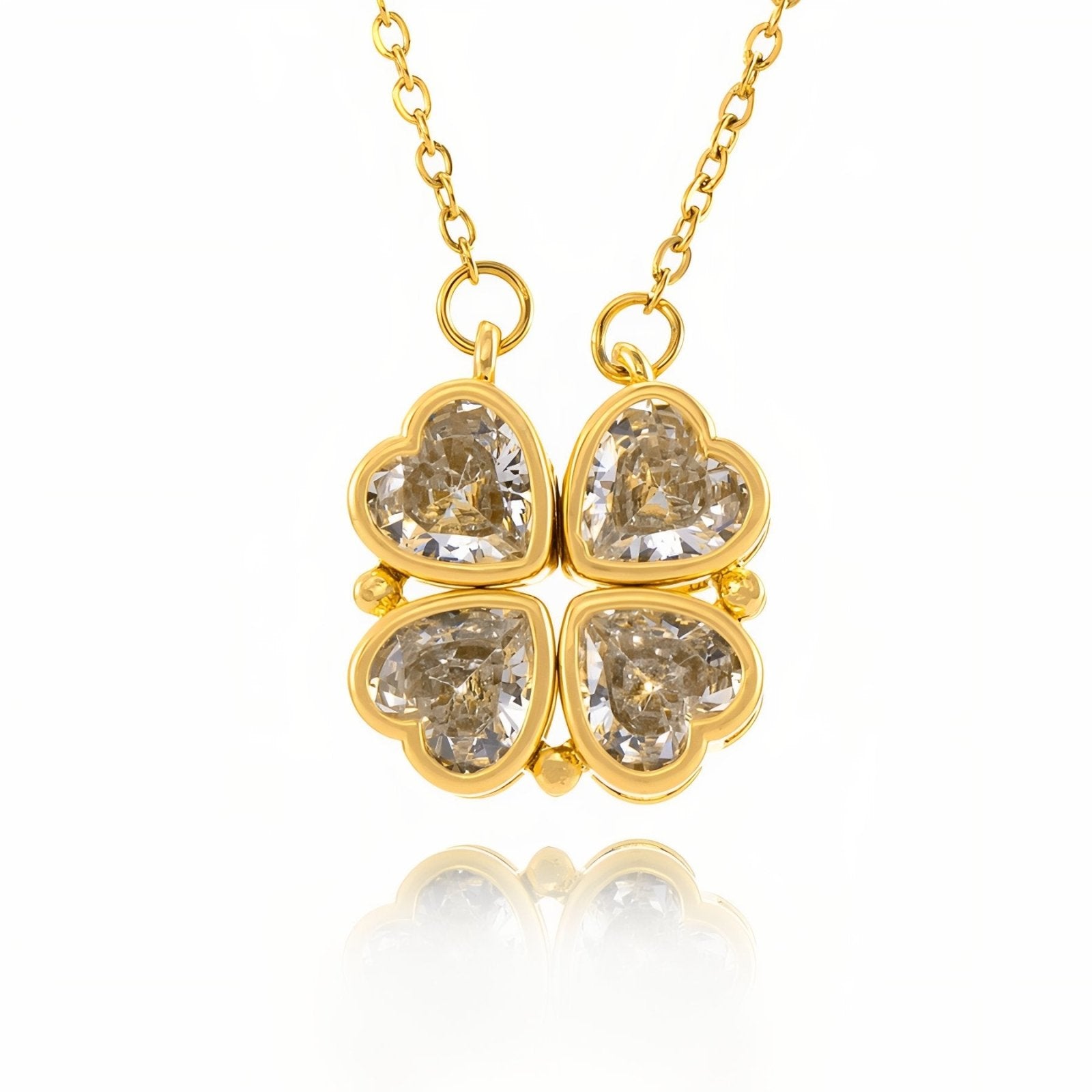 Collier femme 2 - en - 1, pendentif trèfle et cœur zircon scintillant, bijou doré ou argenté, modèle Courage