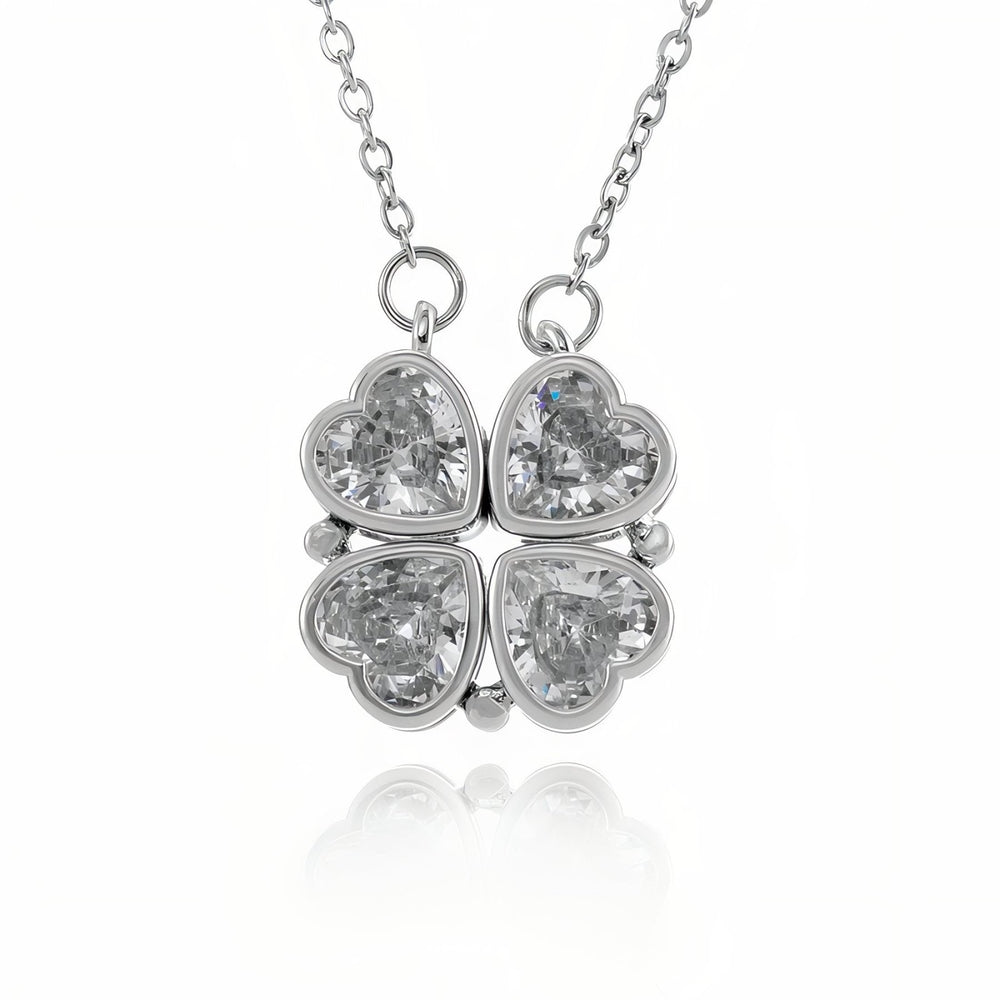 Collier Femme Trèfles En Acier Inoxydable Doré - Chaîne Réglable Avec Zircon, Neuf Sans Emballage