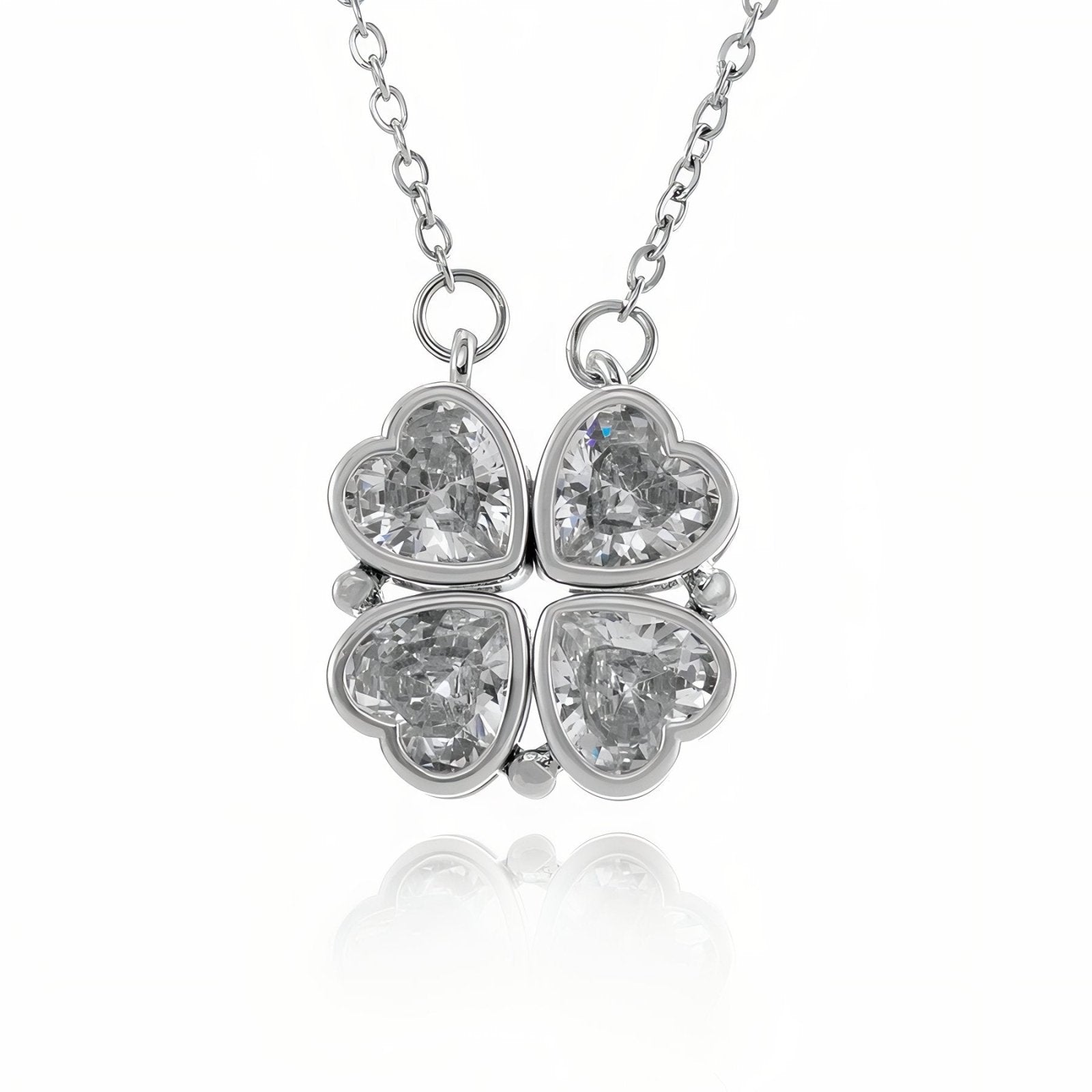 Collier femme 2 - en - 1, pendentif trèfle et cœur zircon scintillant, bijou doré ou argenté, modèle Courage