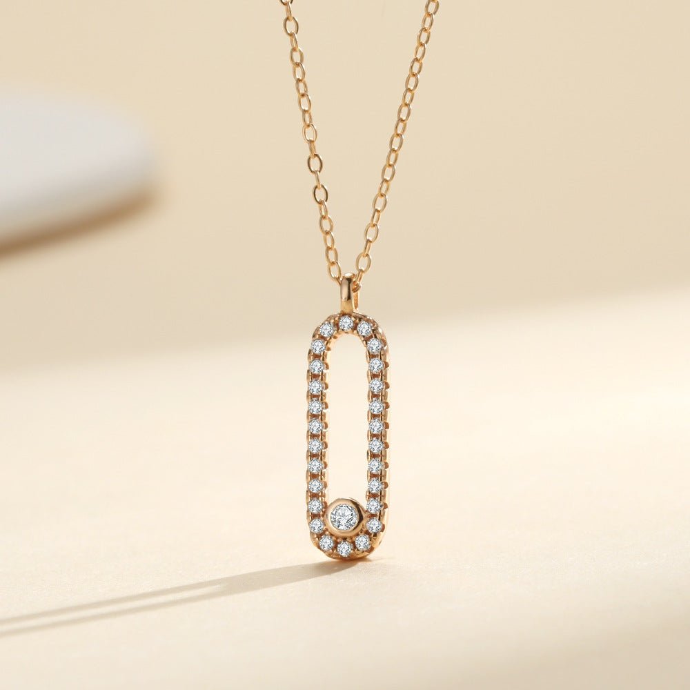Collier femme élégant, pendentif rectangle, argent 925 plaqué or rose et moissanite scintillante